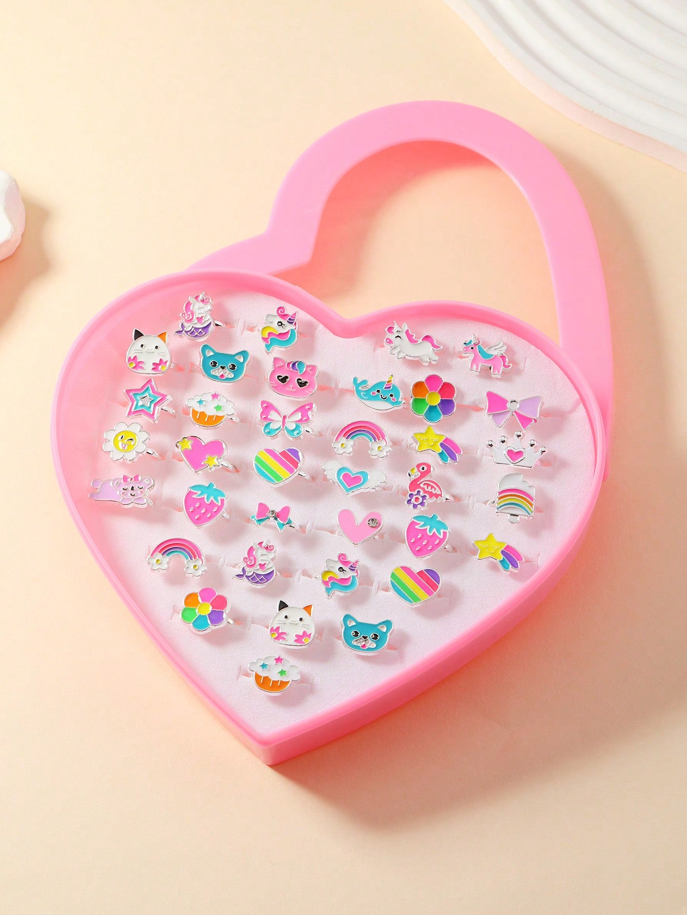 36pcs Girls Flower & Heart Decor Ring