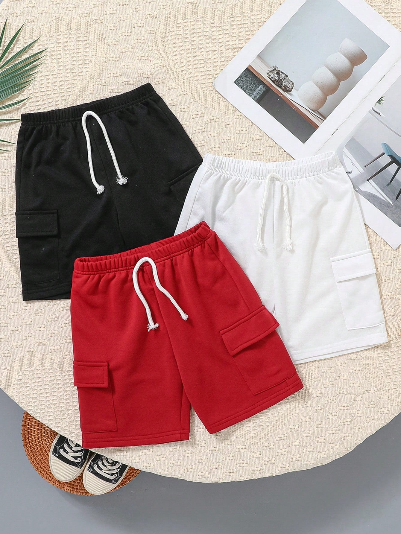 3pcs/Set Young Boy Casual Sports Style Loose Fit Knitted Elastic Waist Shorts, Summer