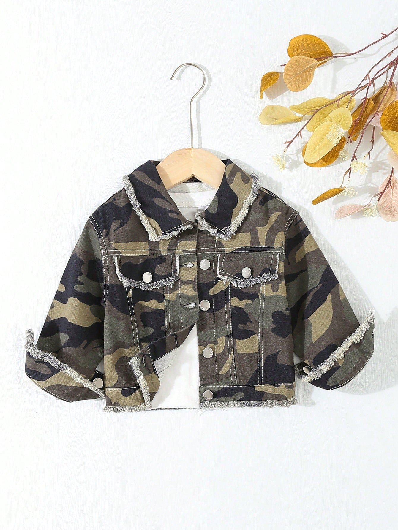 Streecool Kids Girls' Washed Soft Camouflage Print Denim Jacket