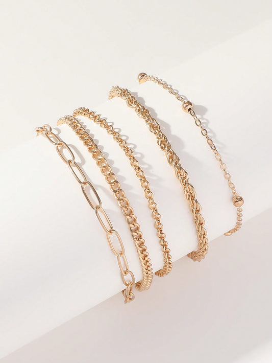 5pcs/Set Simple Gold Color Beach Anklet, Vacation Style Accessory Gift For Friends & Partners