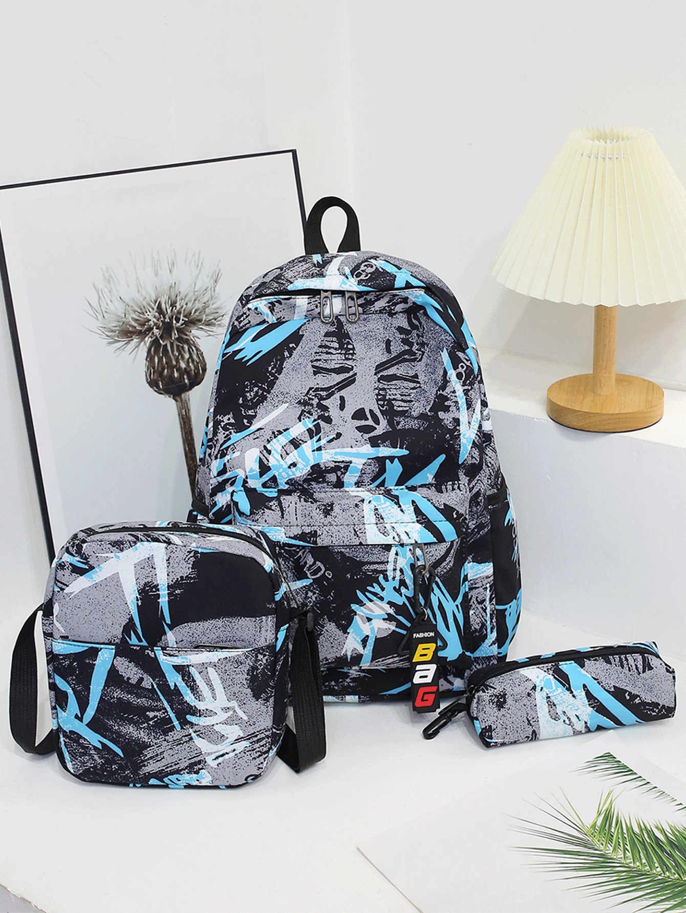 Three Pieces Set Men's Backpack With Lunch Box & Pencil Case, Dirt Resistant Ultra Lightweight Large Capacity Backpack For Teen Boys, Trendy Backpack Set,Couple Travel Junior High School Campus Backpack