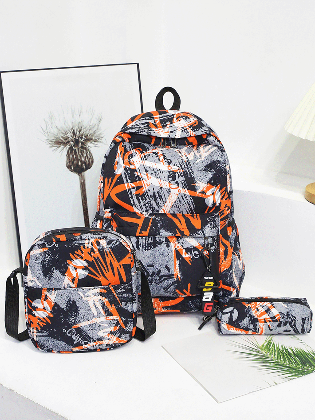 Three Pieces Set Men's Backpack With Lunch Box & Pencil Case, Dirt Resistant Ultra Lightweight Large Capacity Backpack For Teen Boys, Trendy Backpack Set,Couple Travel Junior High School Campus Backpack