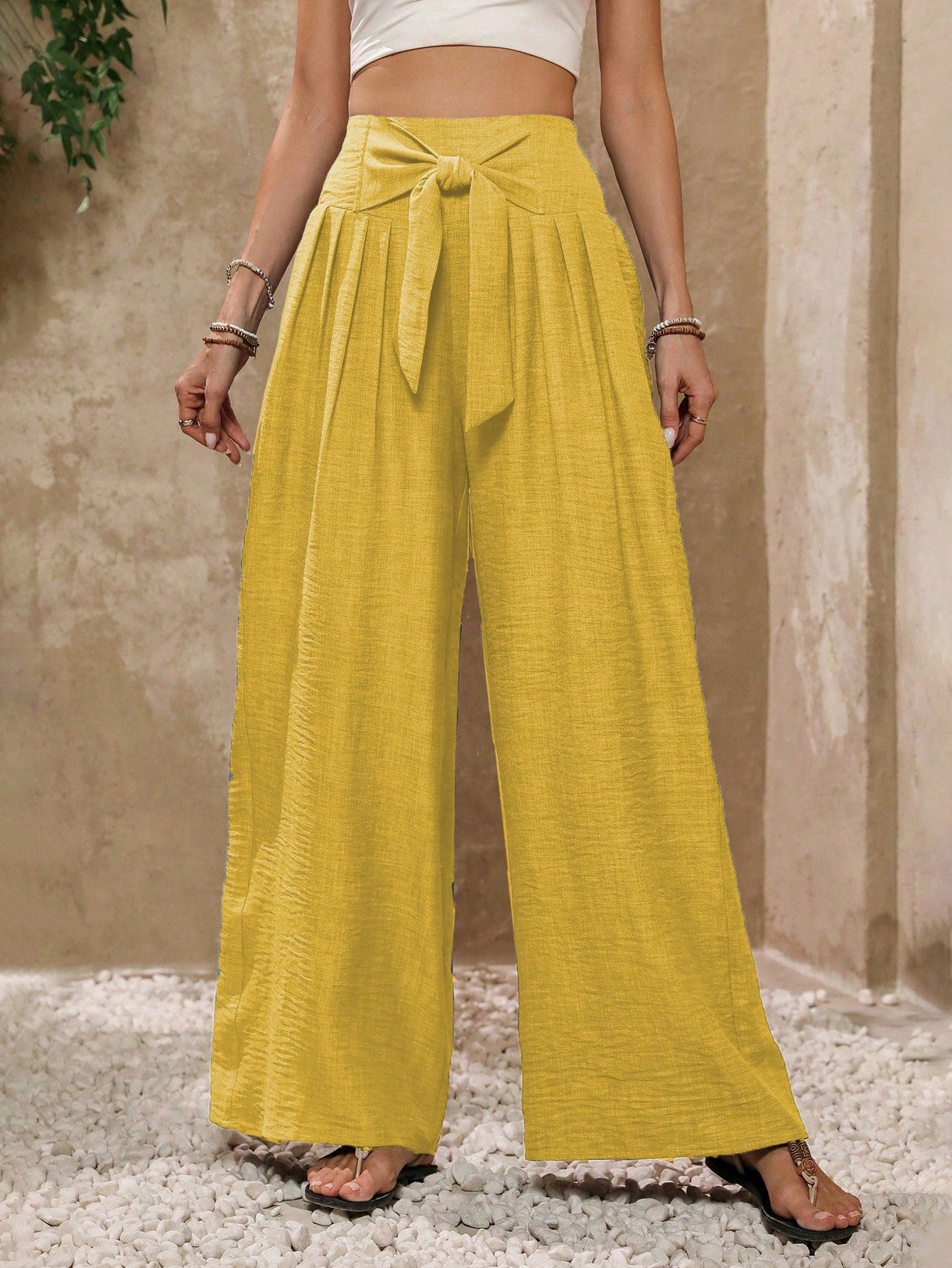 Women's Fashion Wide-Leg Pants With Bow Detail