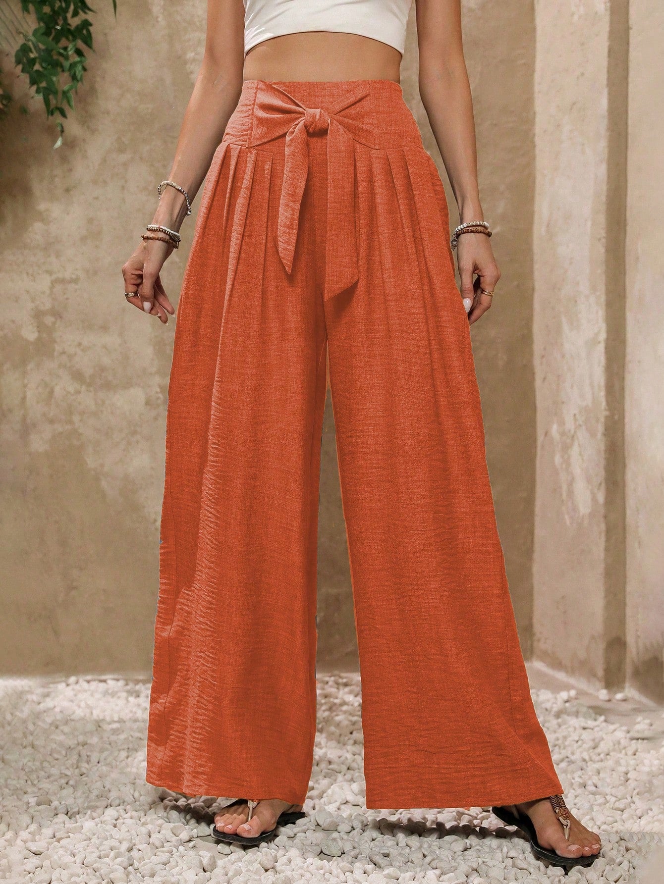 Women's Fashion Wide-Leg Pants With Bow Detail