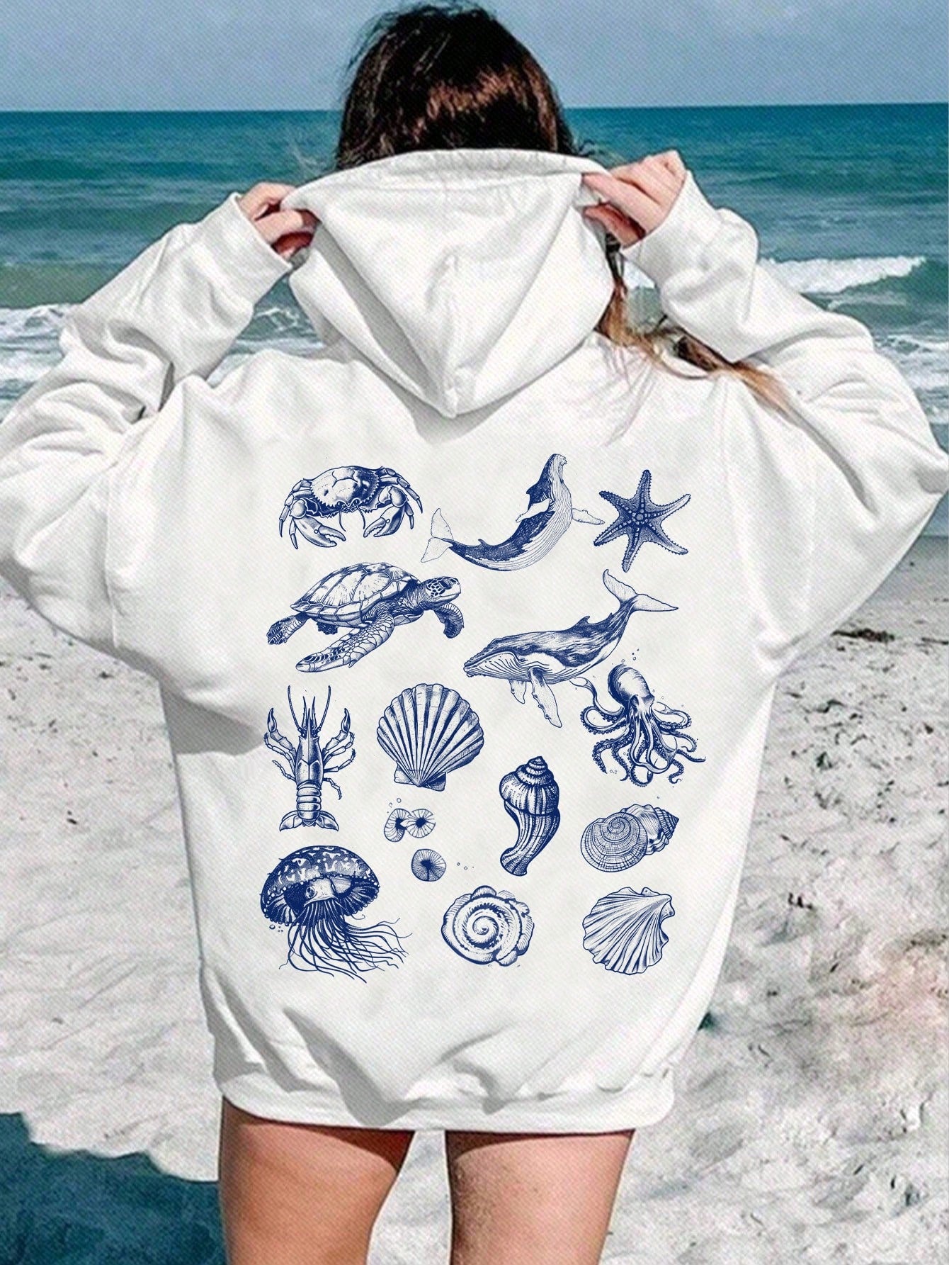 Slogan Coconut Tree Pattern Printed Hoodie, Autumn/Winter Loose-Fit Plus Size Women's Sweatshirt FIND THE PALMS THE BEST VIEW COMES AFTER THE HIGHEST CLIMB CHALLENGE YOURSELF