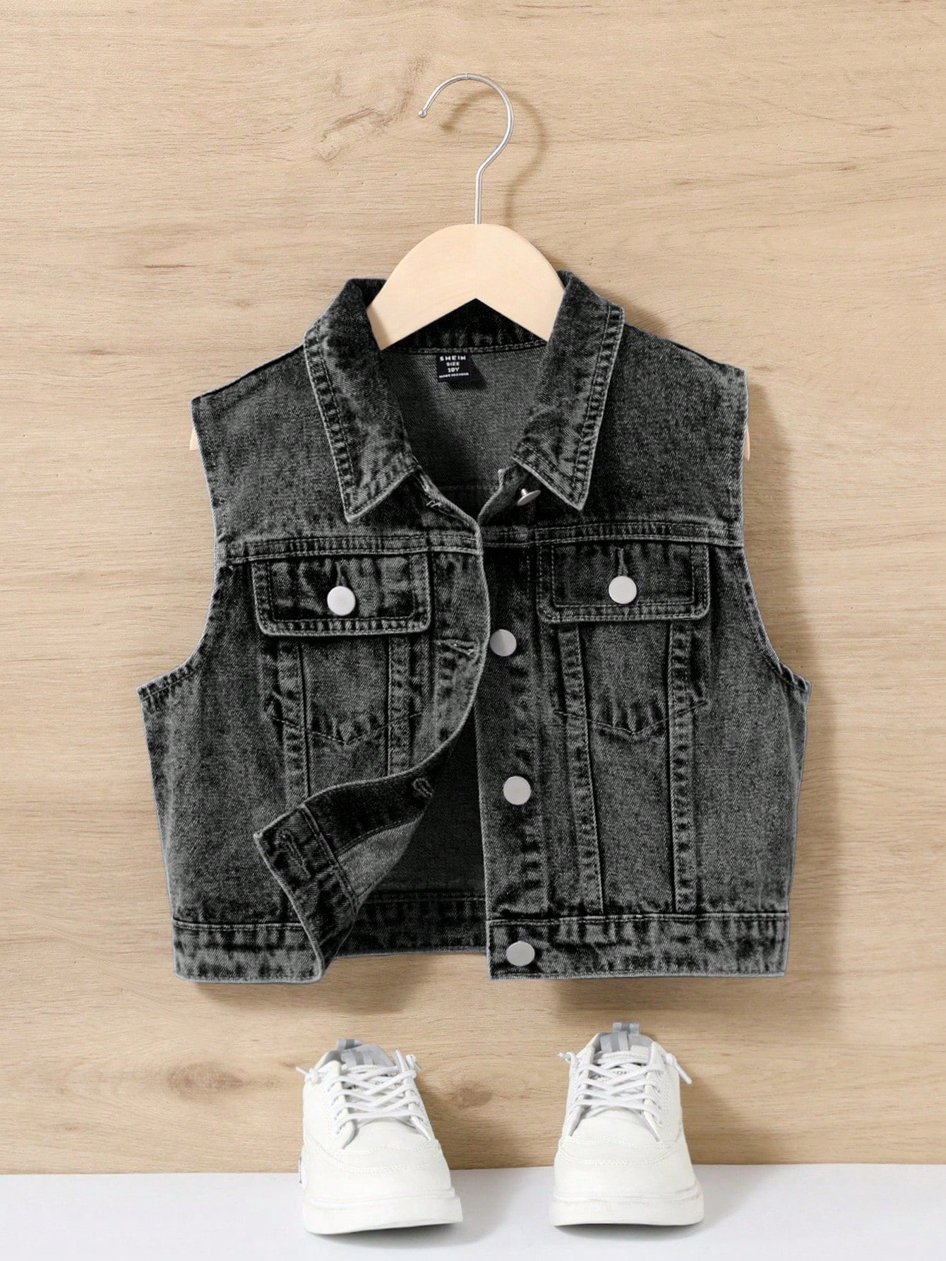 Tween Girl Y2K Spring Summer  Boho Water Wash Casual Fashionable College Style Sleeveless Denim Jacket