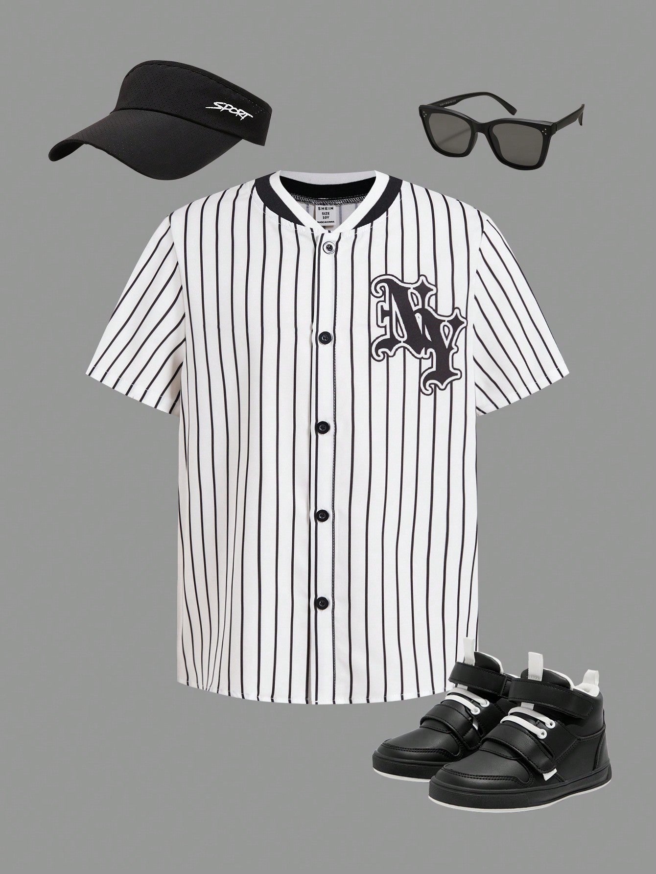 Tween Boys' Loose Sporty Striped Letter Pattern Short-Sleeved Shirt