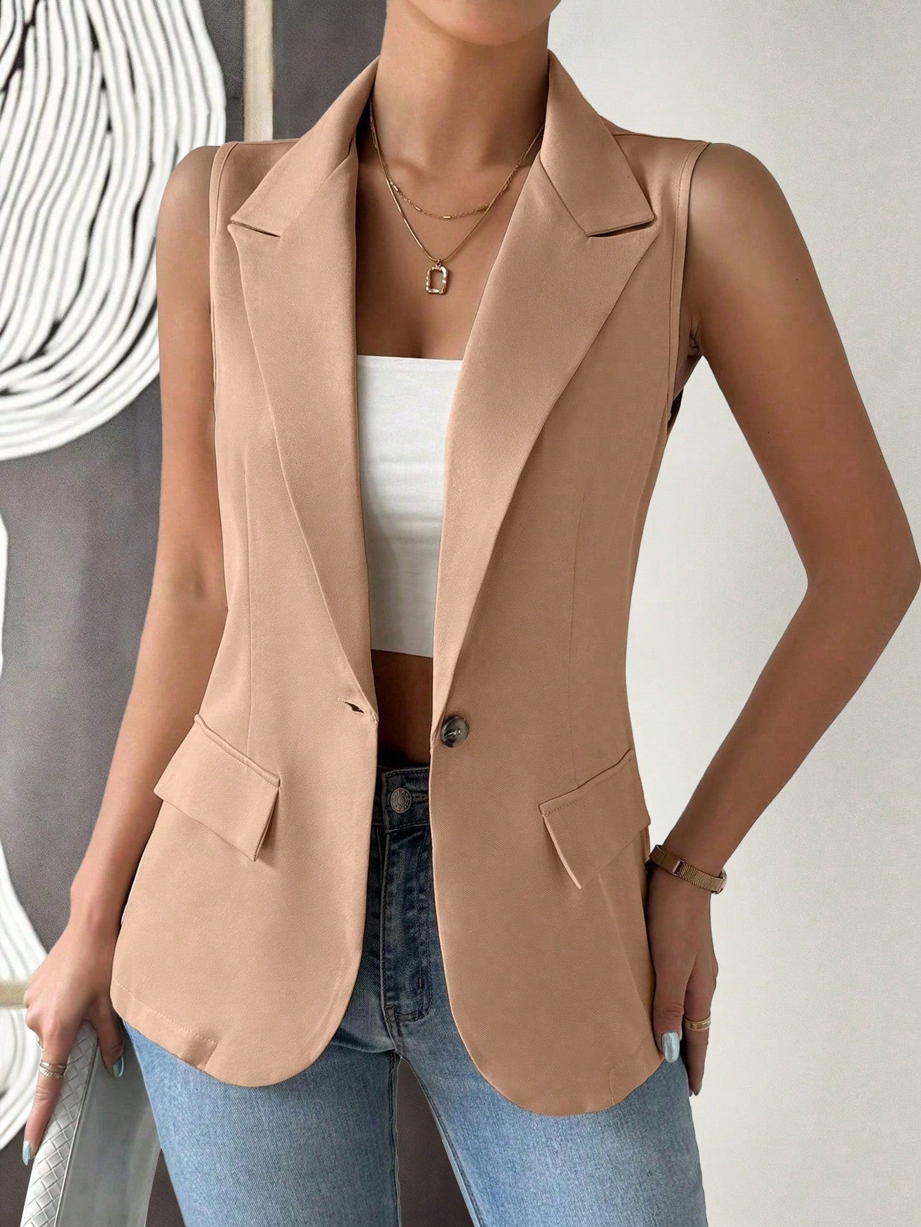 Frenchy Ladies' Solid Color Single-Breasted Suit Vest