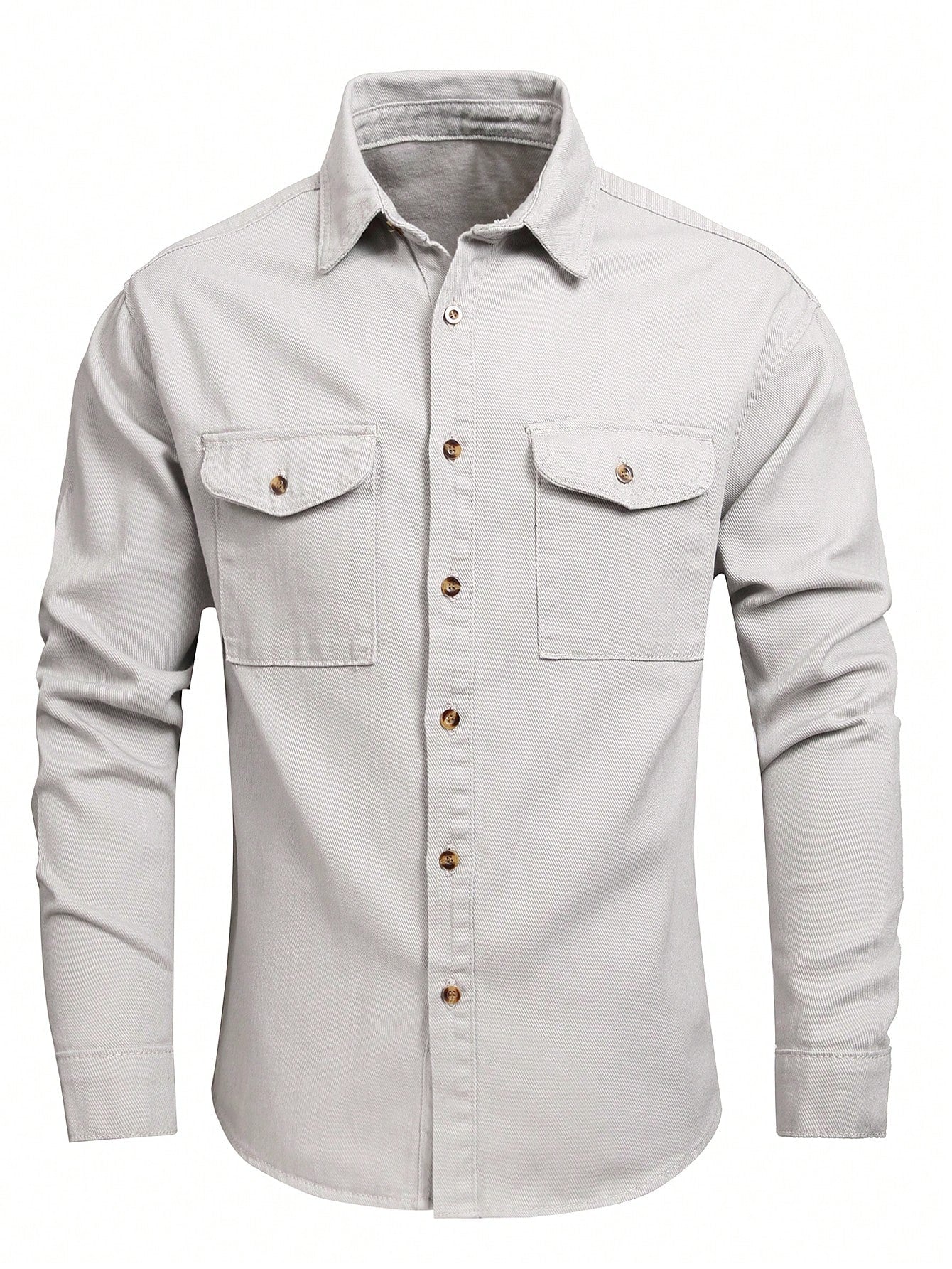 Men's Solid Color Single-Breasted Casual Long Sleeve Denim Shirt