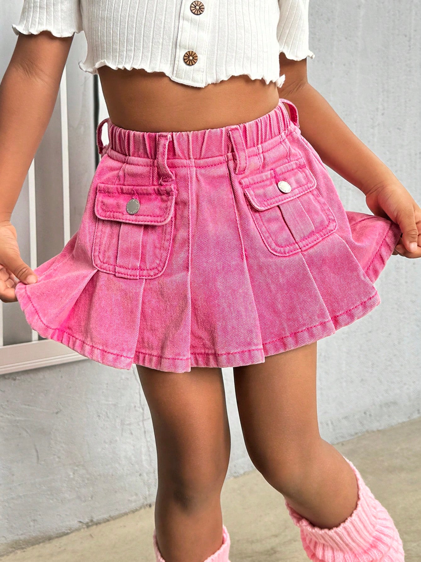 Young Girls Y2K Pink Cute Denim Ruffled Skirt,Young Girl Summer Break Clothes Outfits