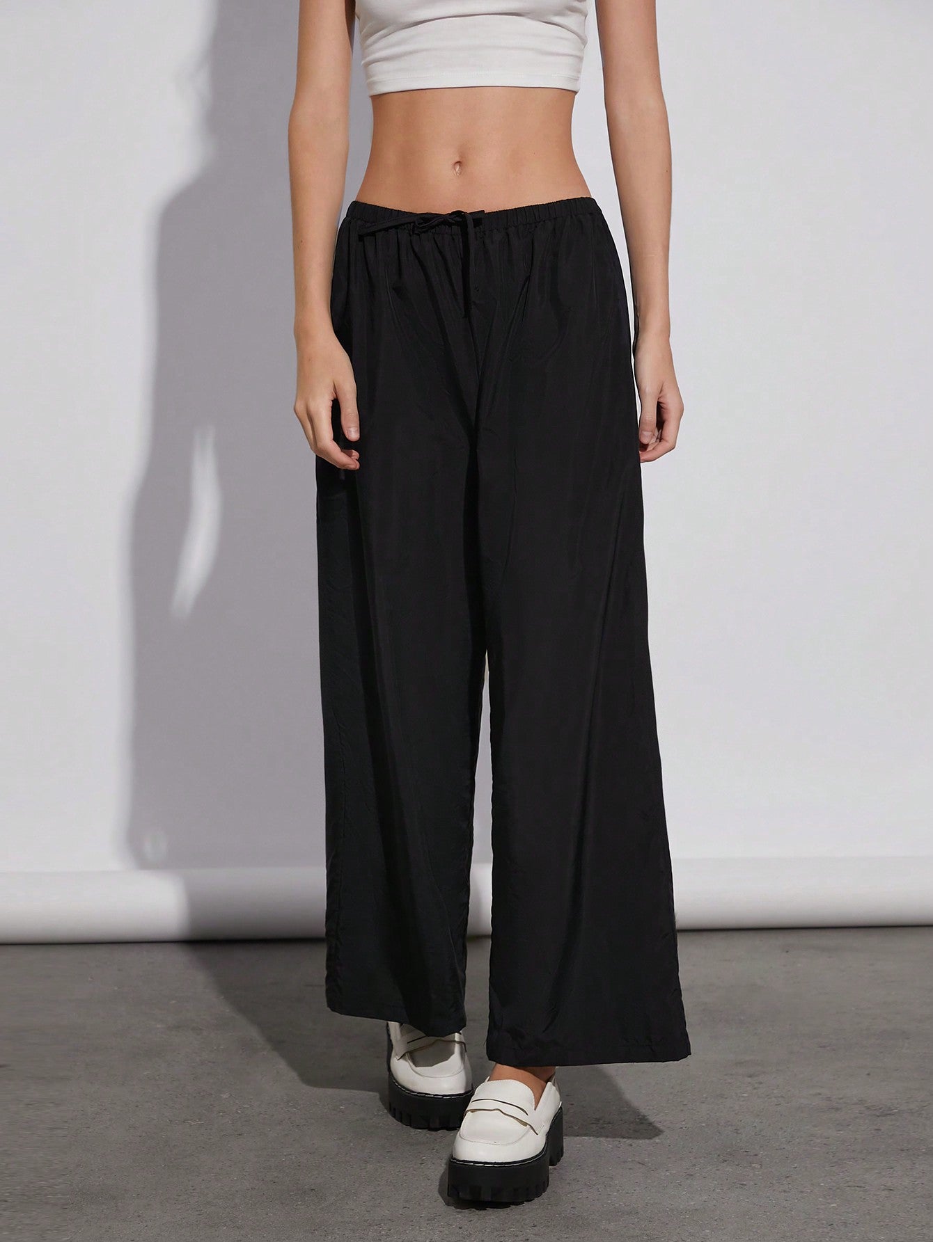 Loose Striped Wide-Leg Pants With Front Tie, Casual Wear