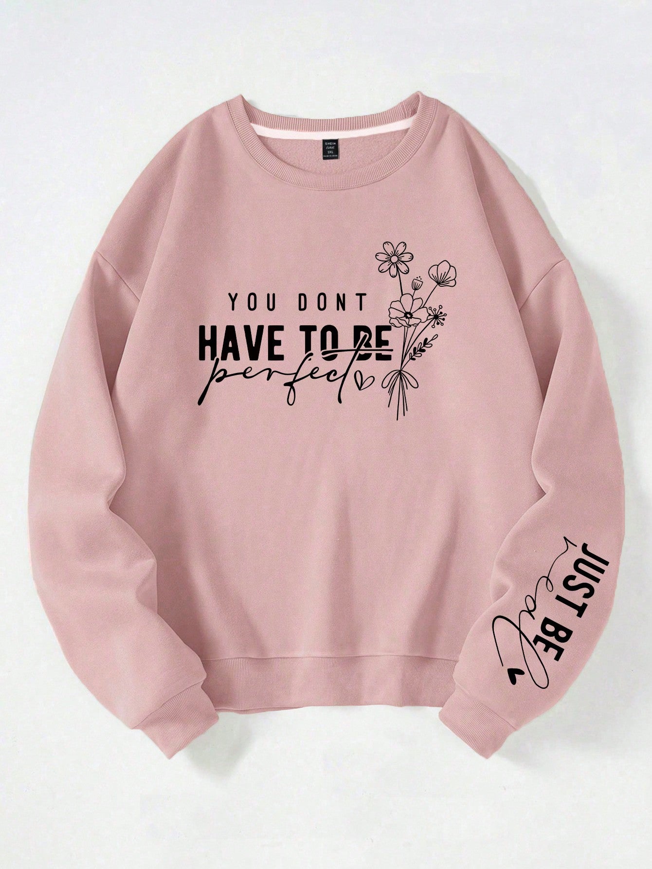 Plus Size Women's Fashion Sweatshirt Slogan Letters Pattern Printed Round Neck Sweatshirt