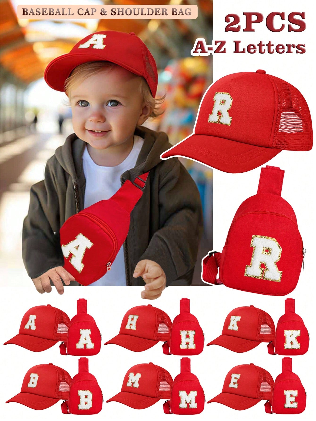 2pcs Children's 26 Alphabet Baseball Cap And Bag Set For Boys And Girls To Use As Fashionable Accessory For Daily Wear And Back To School