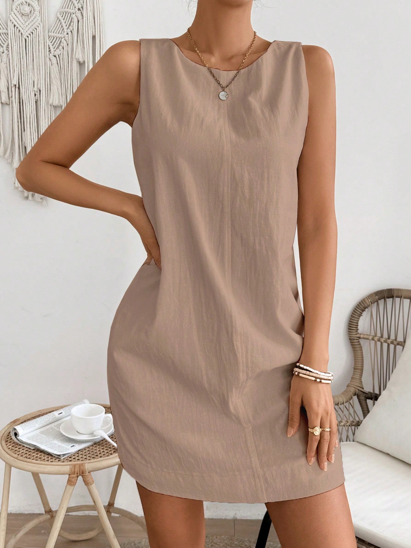 JORESS Solid Color Backless Sleeveless Dress