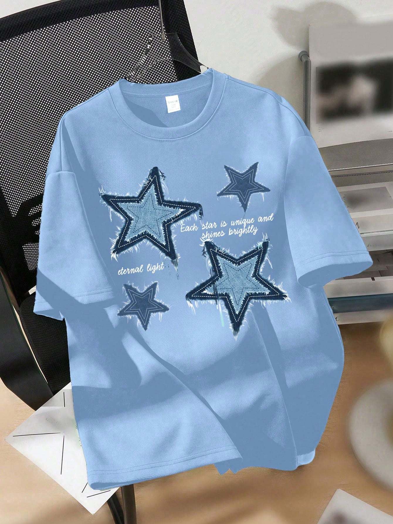 Oversized Women Star Pattern T-Shirt, Casual And Simple Round Neck Short Sleeve Super Loose Tee Each Star Is Unique And Shines Brightly Eternal Light