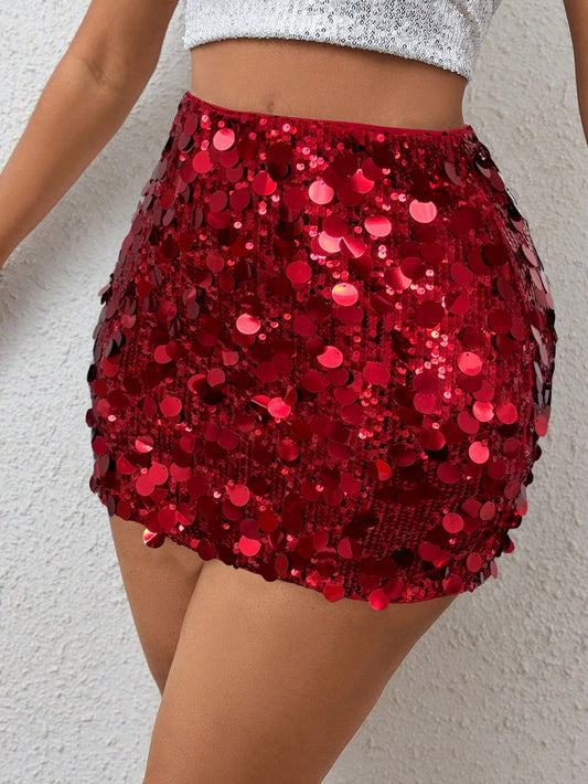 Women Sequin Decorated Mini Skirt, Casual For Party & Holiday