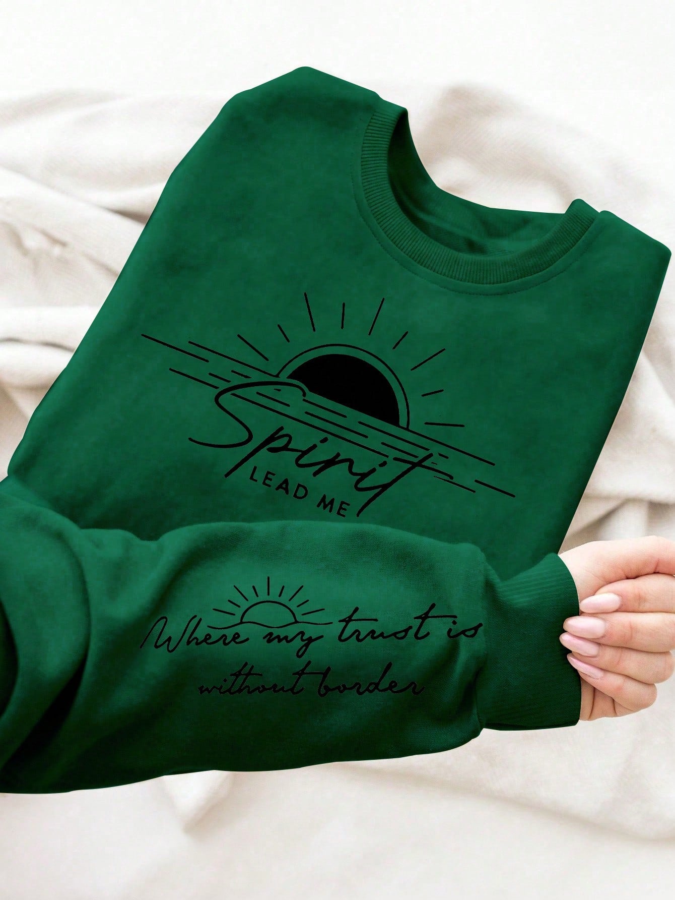 Women's Round Neck Sweatshirt With Sunrise Sunshine Letter Print, Casual Minimalistic Style