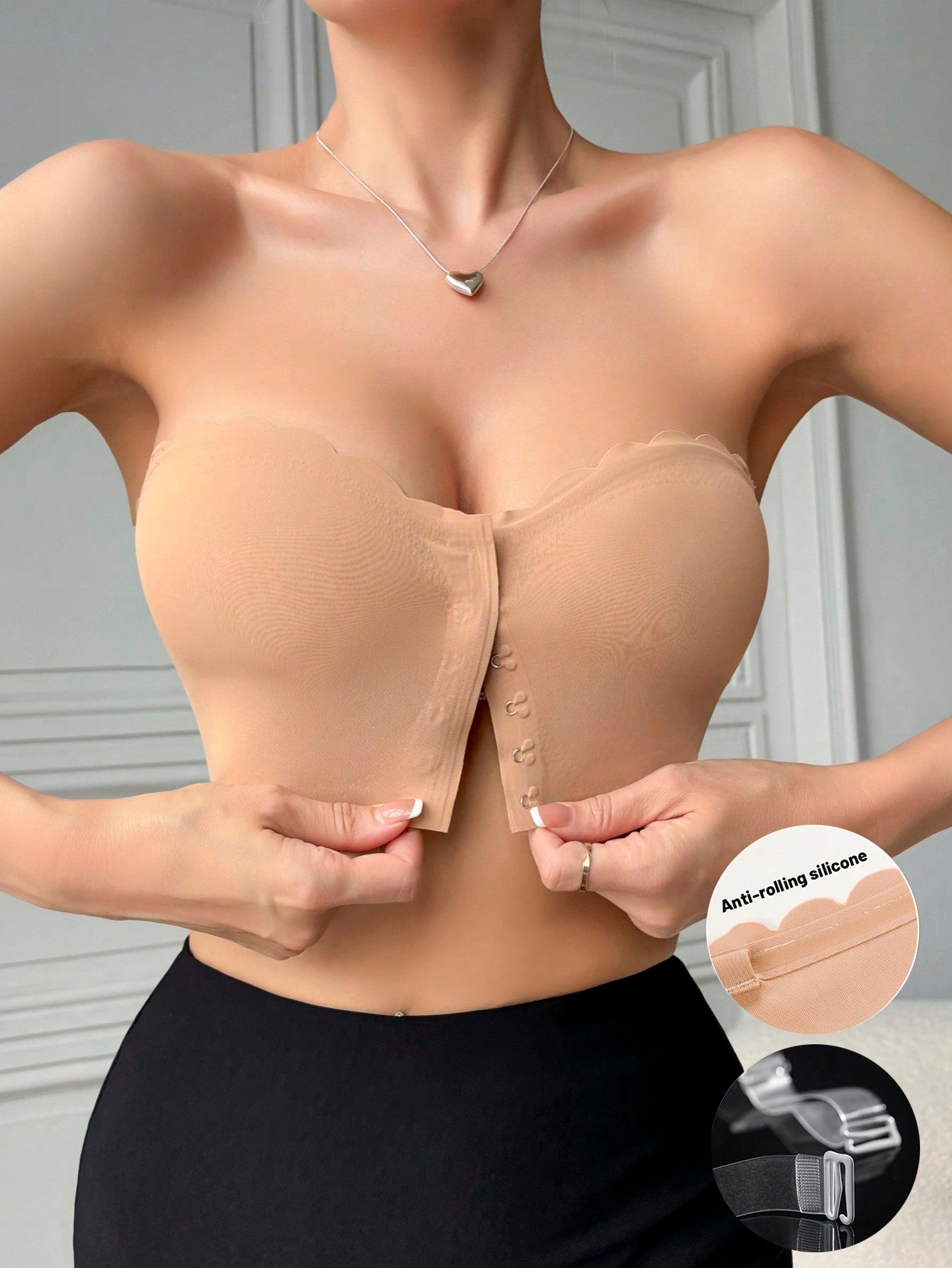 Womens Strapless Bra - Seamless Smooth Construction, Solid Color, Wire-Free Comfort - Wave Edge Design With Anti-Rolling Silicone Grip For Secure, Casual Style