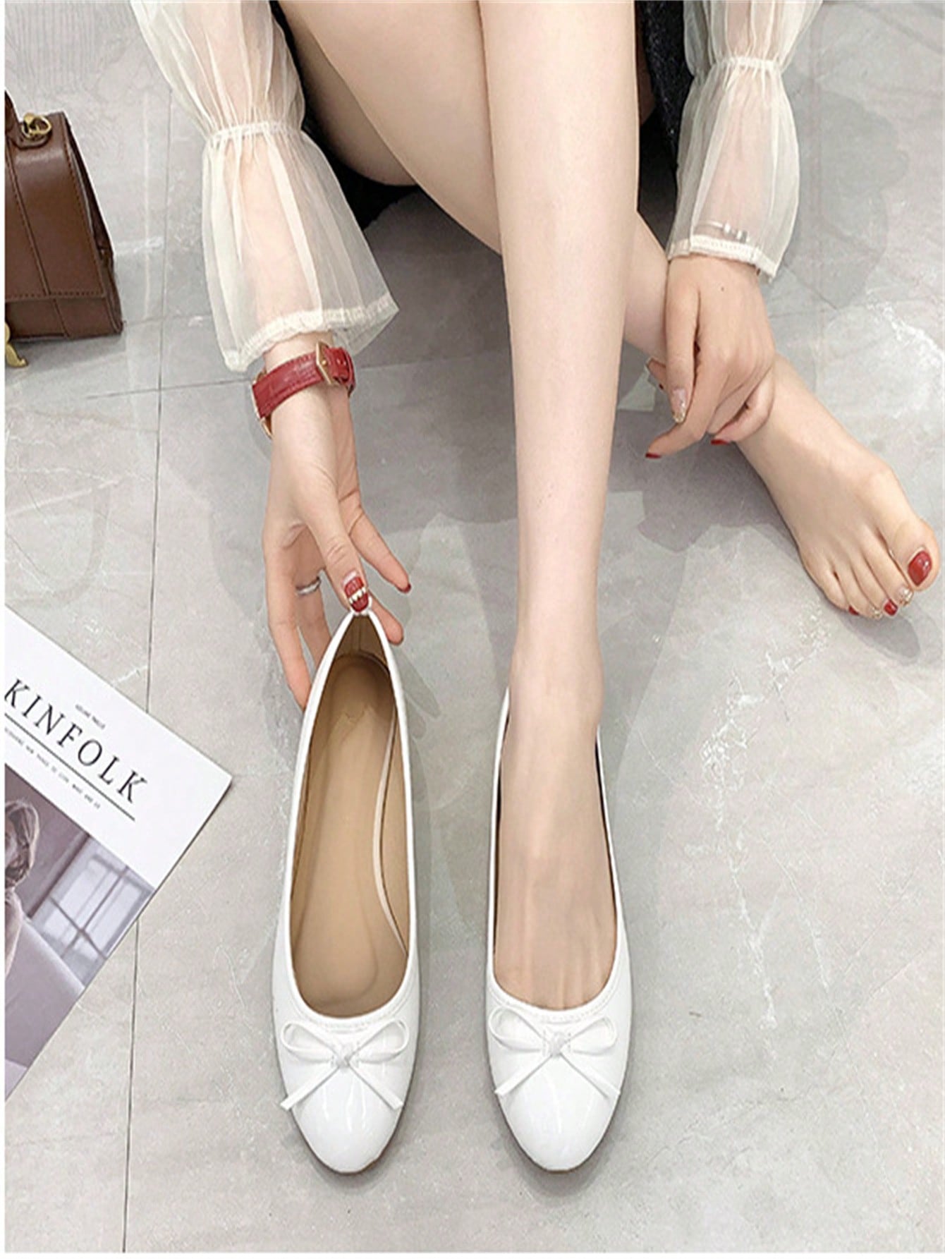 Women's Bow Flat Shoes, Round Toe Soft Sole Non-Slip Commuter Casual Shoes