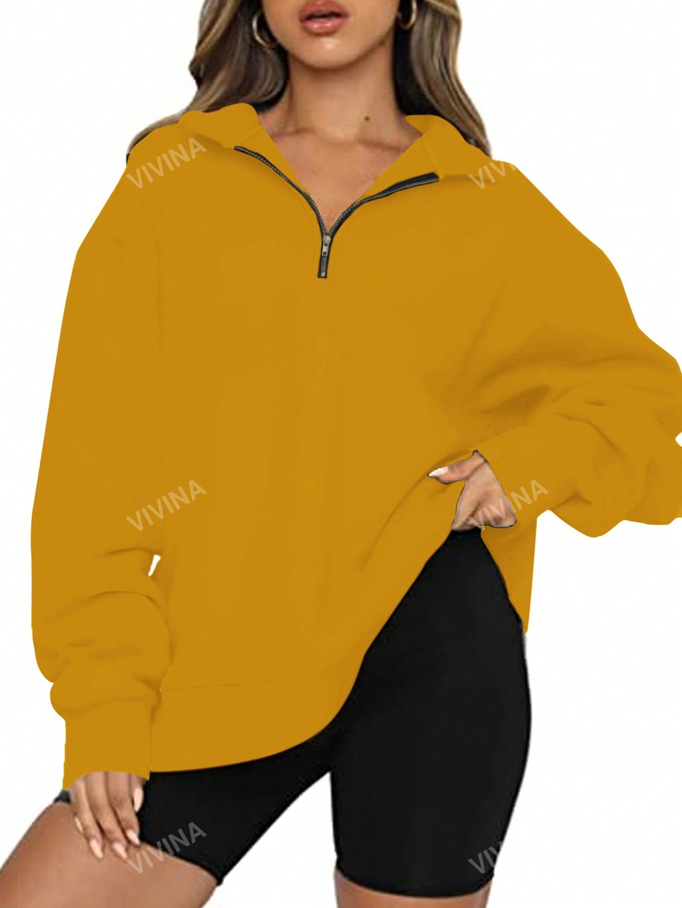 Plus Size Collared Zipper Casual Long Sleeve Pullover Sweatshirt