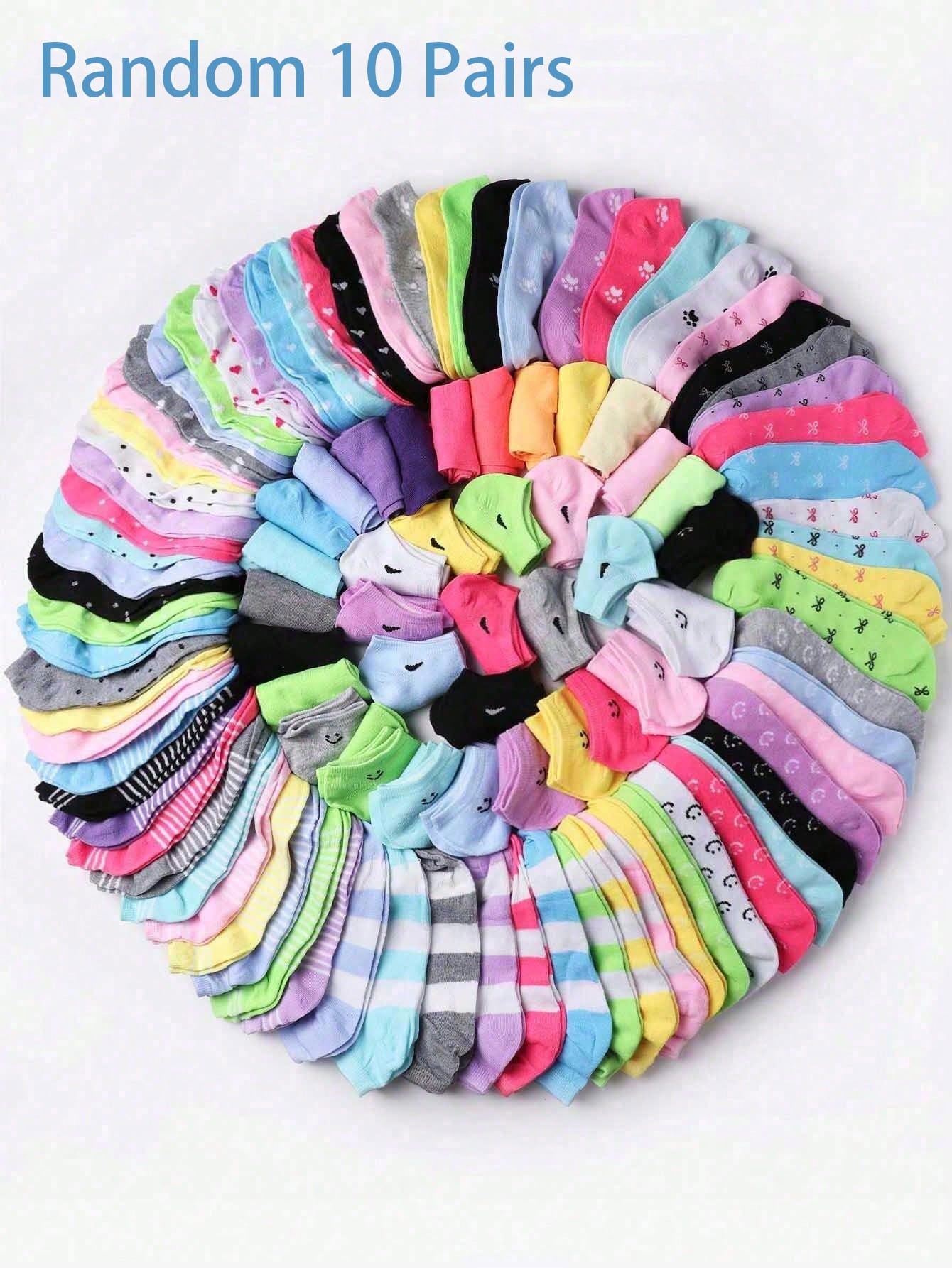 Random 30 Pairs Girls' Summer Thin Socks Set, Candy Colored Hearts, Bowknot, Stripes, Soft & Comfortable Casual All-Match Short Socks For Students