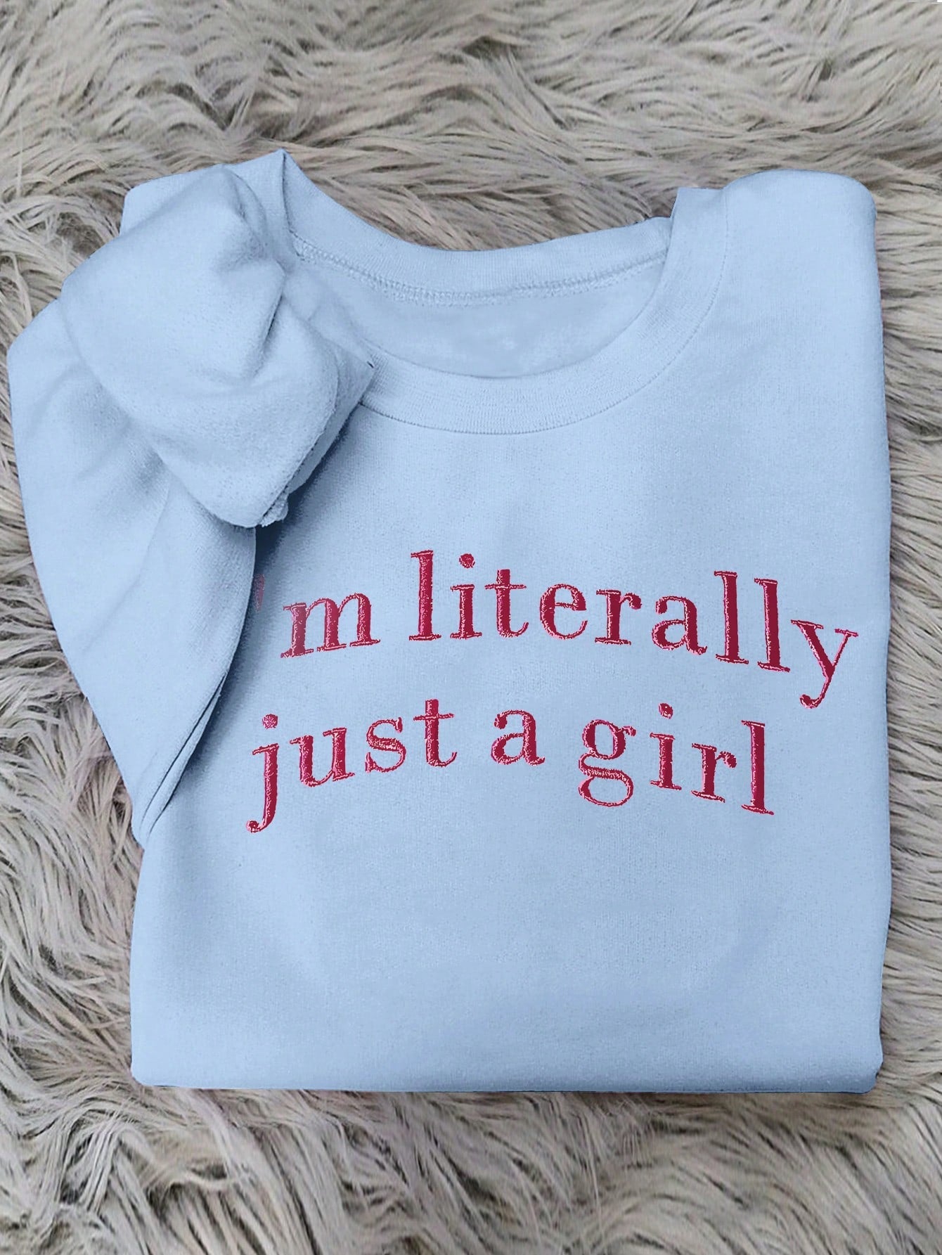 レディース ゆったり ラグランスリーブ 「I'm Just A Girl」 スローガン刺繍 カジュアル スウェットシャツ