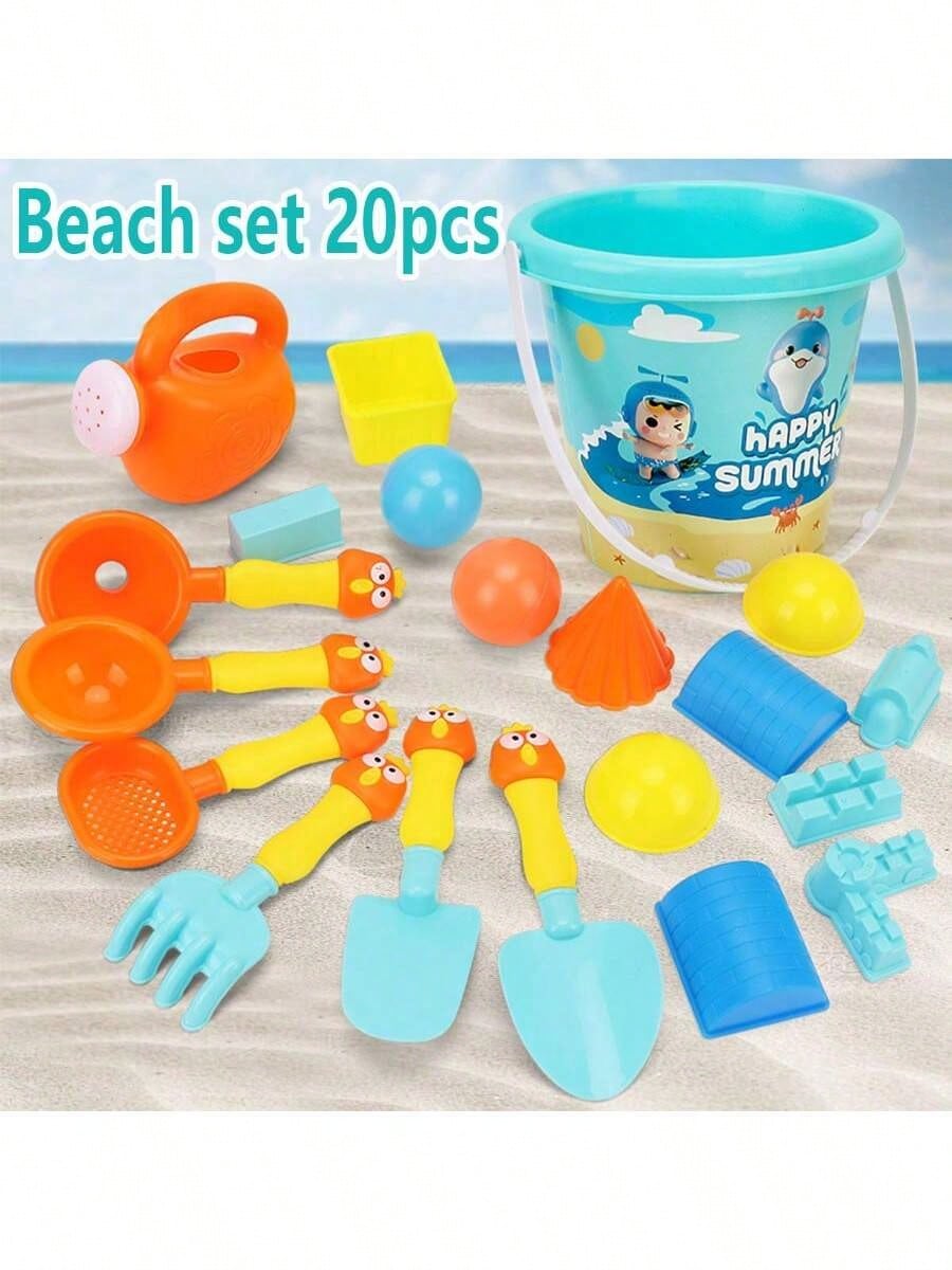 1set Children's Plastic Beach Toy Set Including Sand Bucket And Shovel, For Exercising Children's Hands-On Abilities, Outdoor Play (Handle With Small Star Design Comes In Random Color)