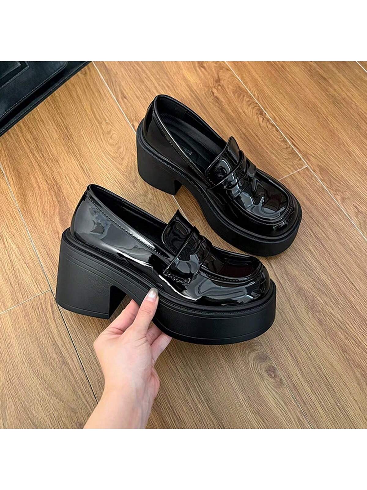 Women's High-Heeled Mary Jane Shoes New Autumn 2024 Japanese Style JK Small Leather Shoes With Strap Buckle, Round Toe, Thick Bottom And Chunky Heel