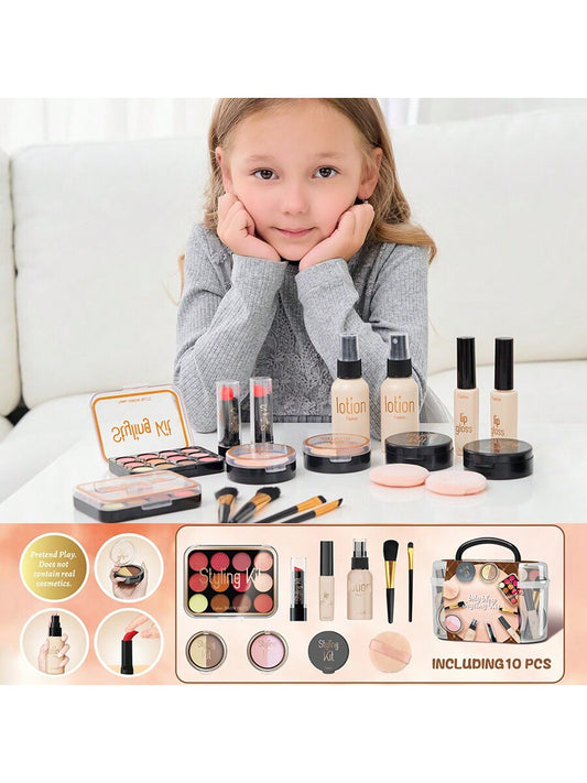 10pcs/Box Girls' Pretend Play Makeup Set, Fashion Beauty Toy Princess Dress-Up Accessories, Children's Toy Holiday Gift