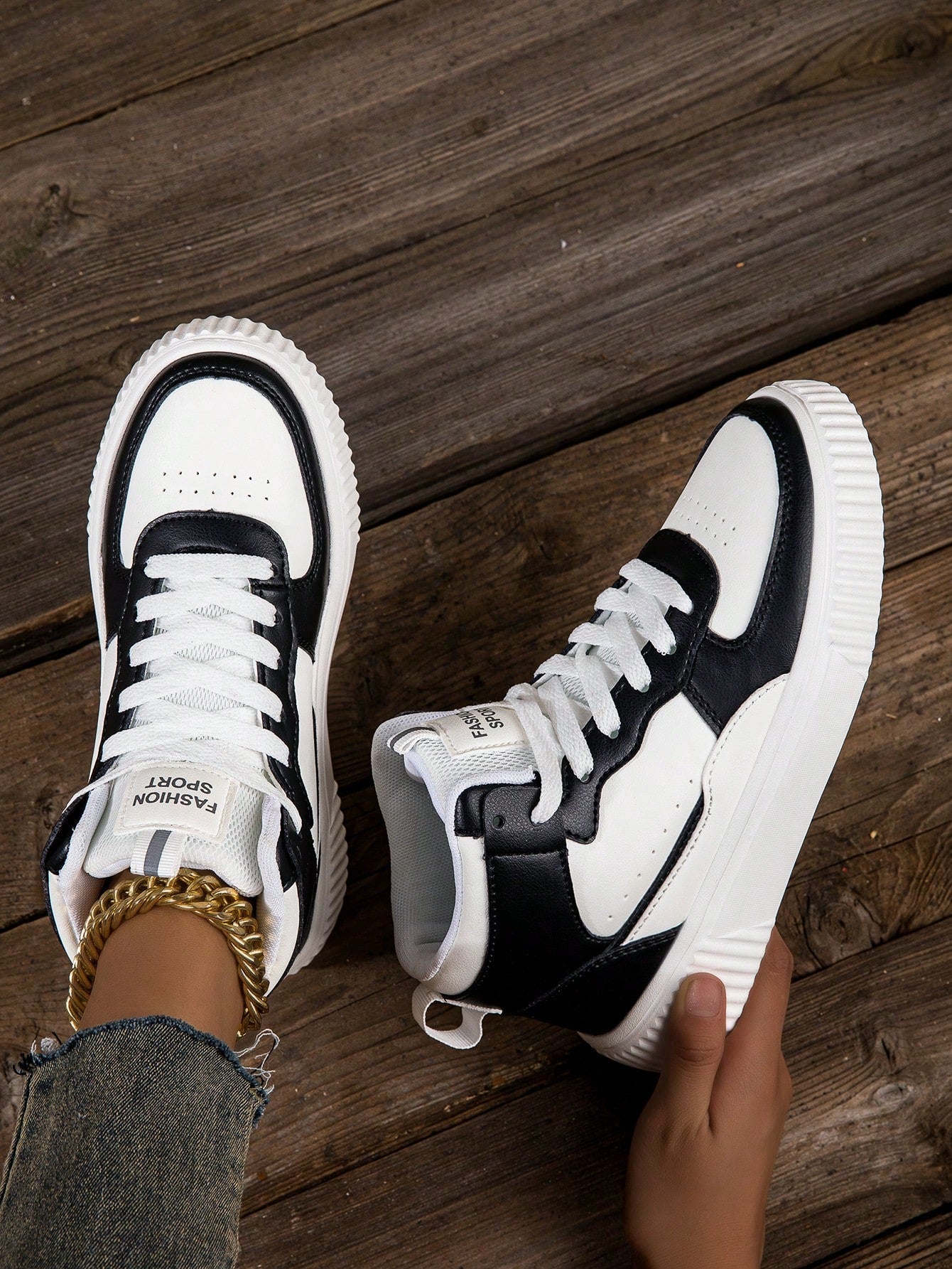 Women's Plus Size Color Block Student Sports High Top Outdoor Sneakers
