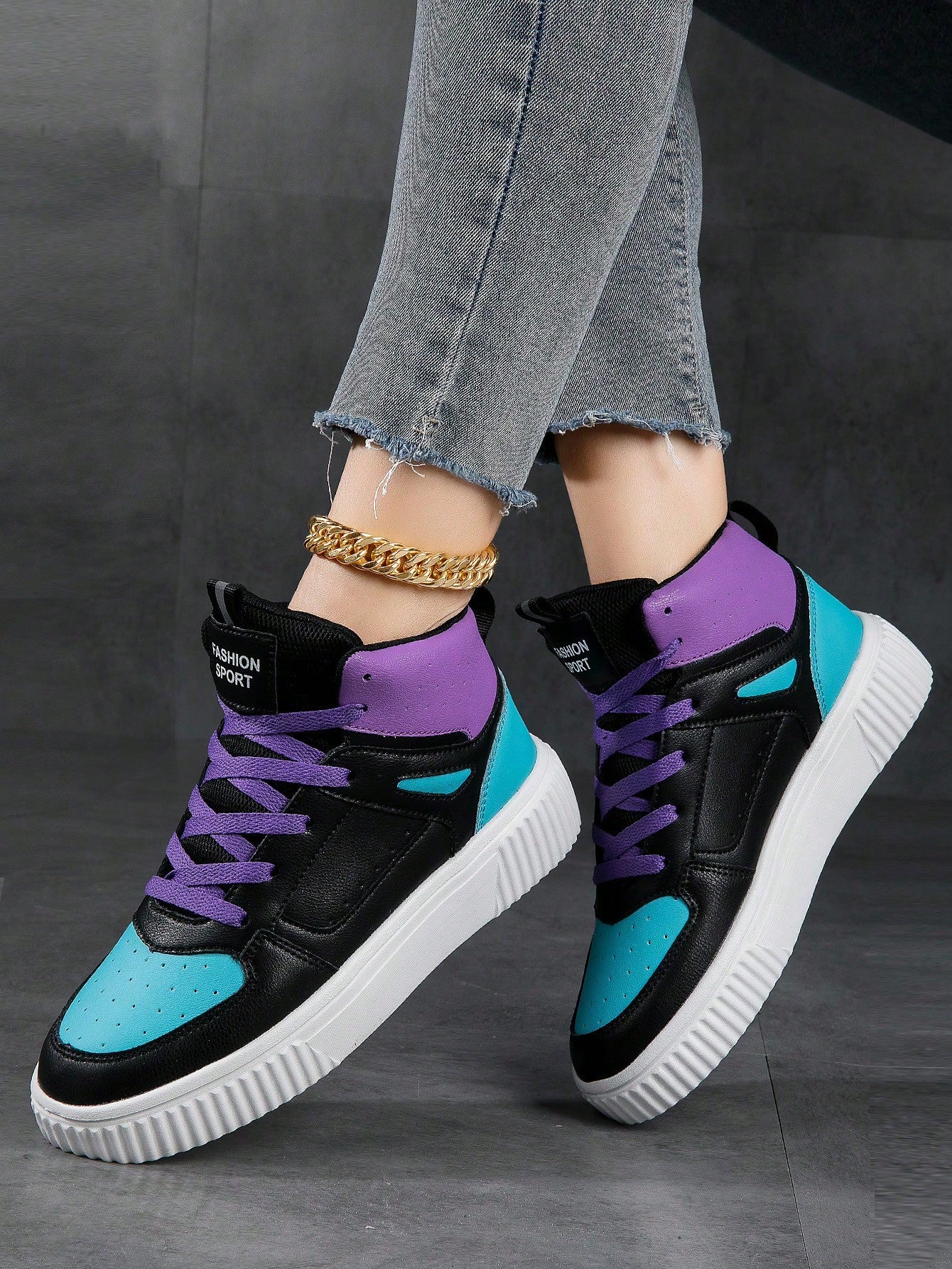 Women's Plus Size Color Block Student Sports High Top Outdoor Sneakers