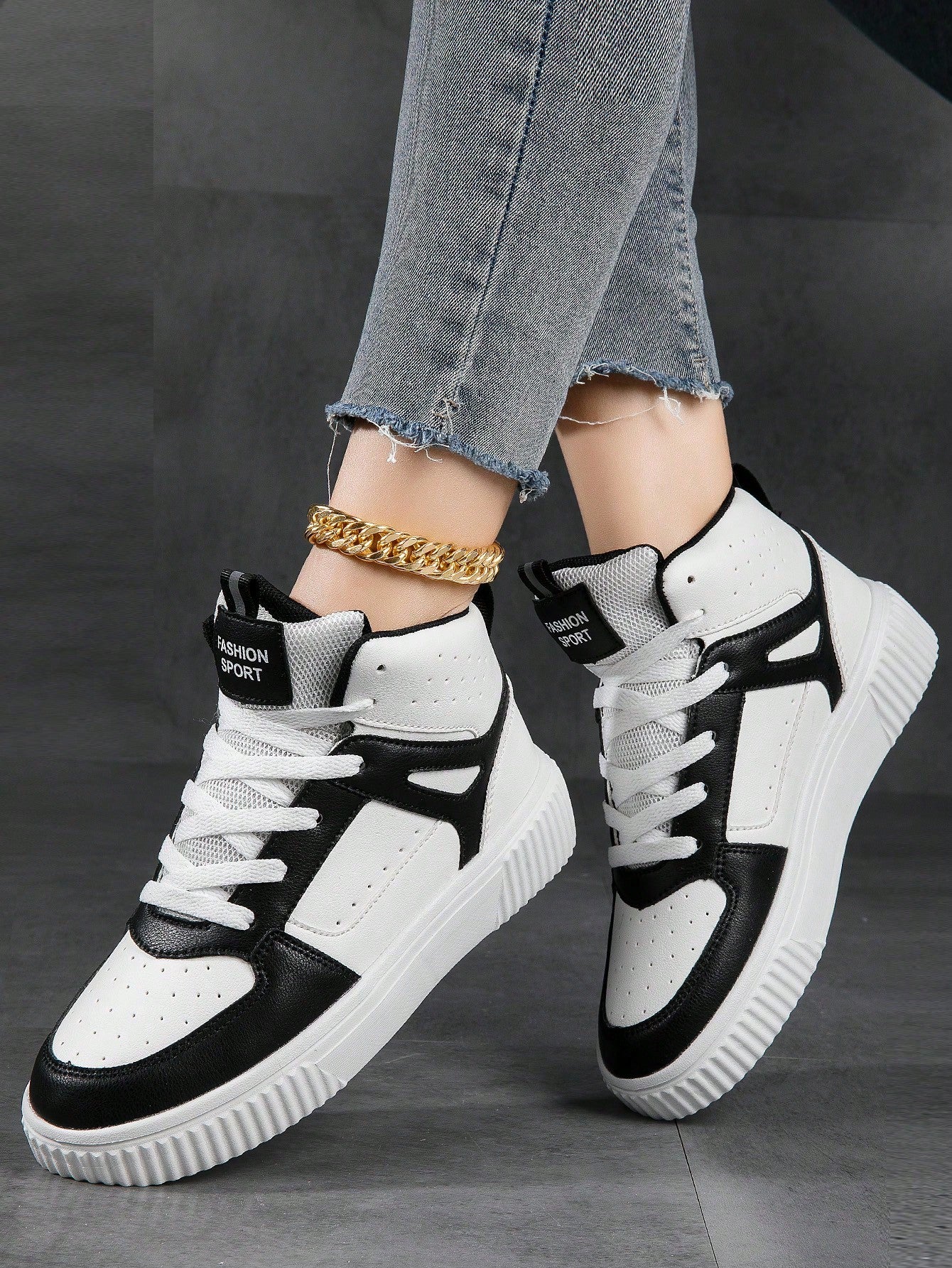 Women's Plus Size Color Block Student Sports High Top Outdoor Sneakers