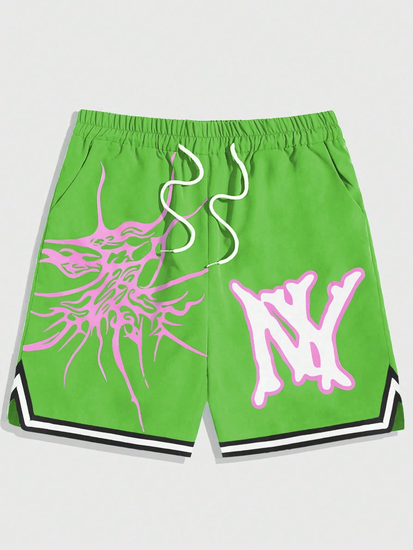 Men Letter Graphic Contrast Trim Drawstring Waist Shorts, School