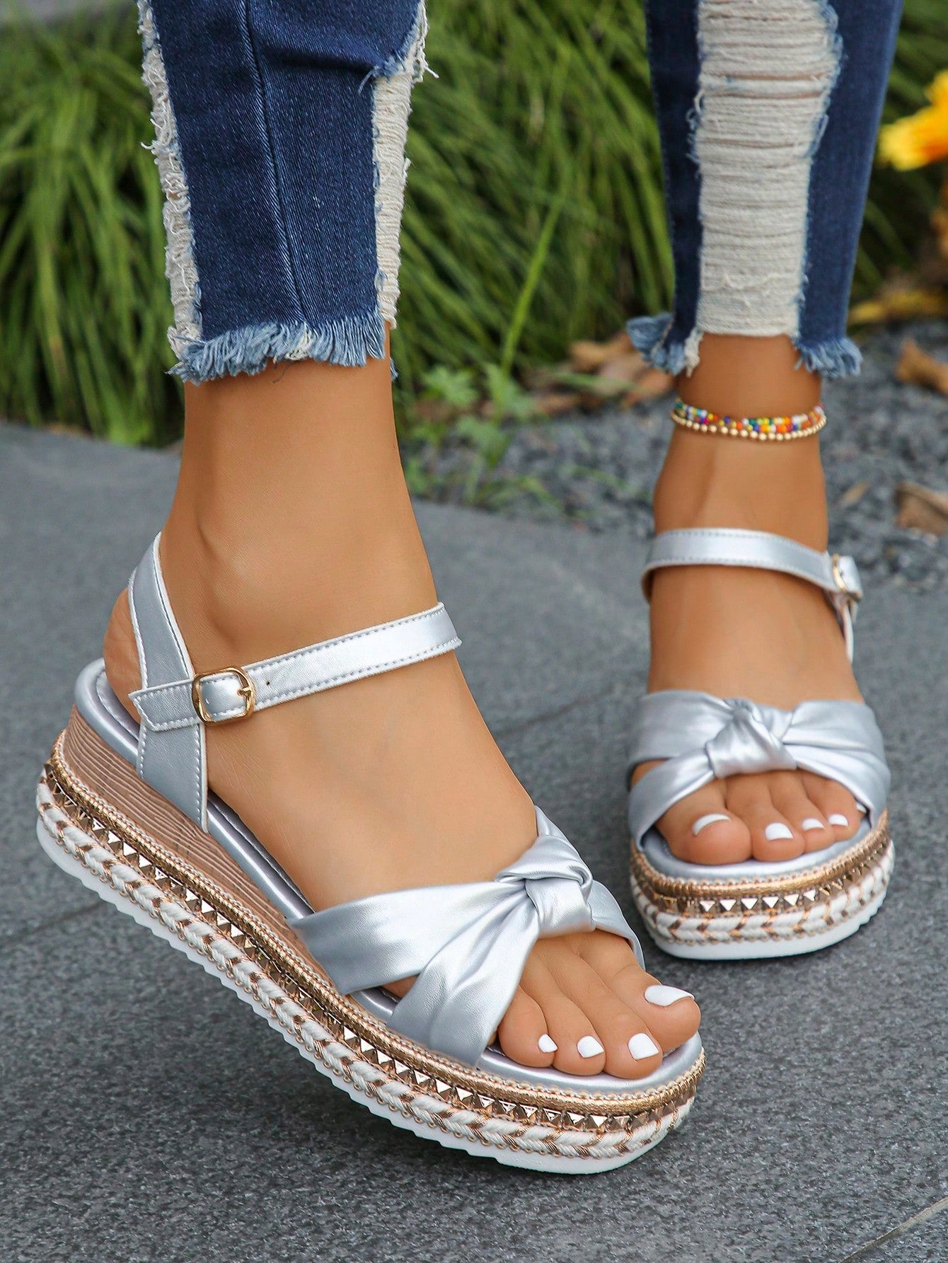 Women's Studded Multiple Straps Sandals, Macaron Colors Ankle Strap Buckle Open Toe Sandals For Summer Beach Vacation, Wedge Heel Platform High Waterproof Sole, Light Purple Wedge Sandals, High Heel Shoes For Women