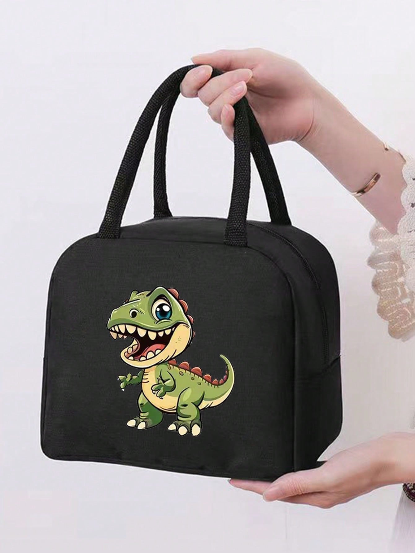 1pc Cute Cartoon Dinosaur Insulated Lunch Bag - School Thermal Lunch Box