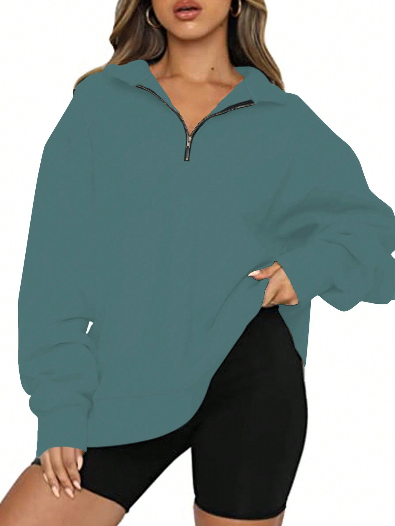 Plus Size Solid Color Half-zip Casual Sweatshirt