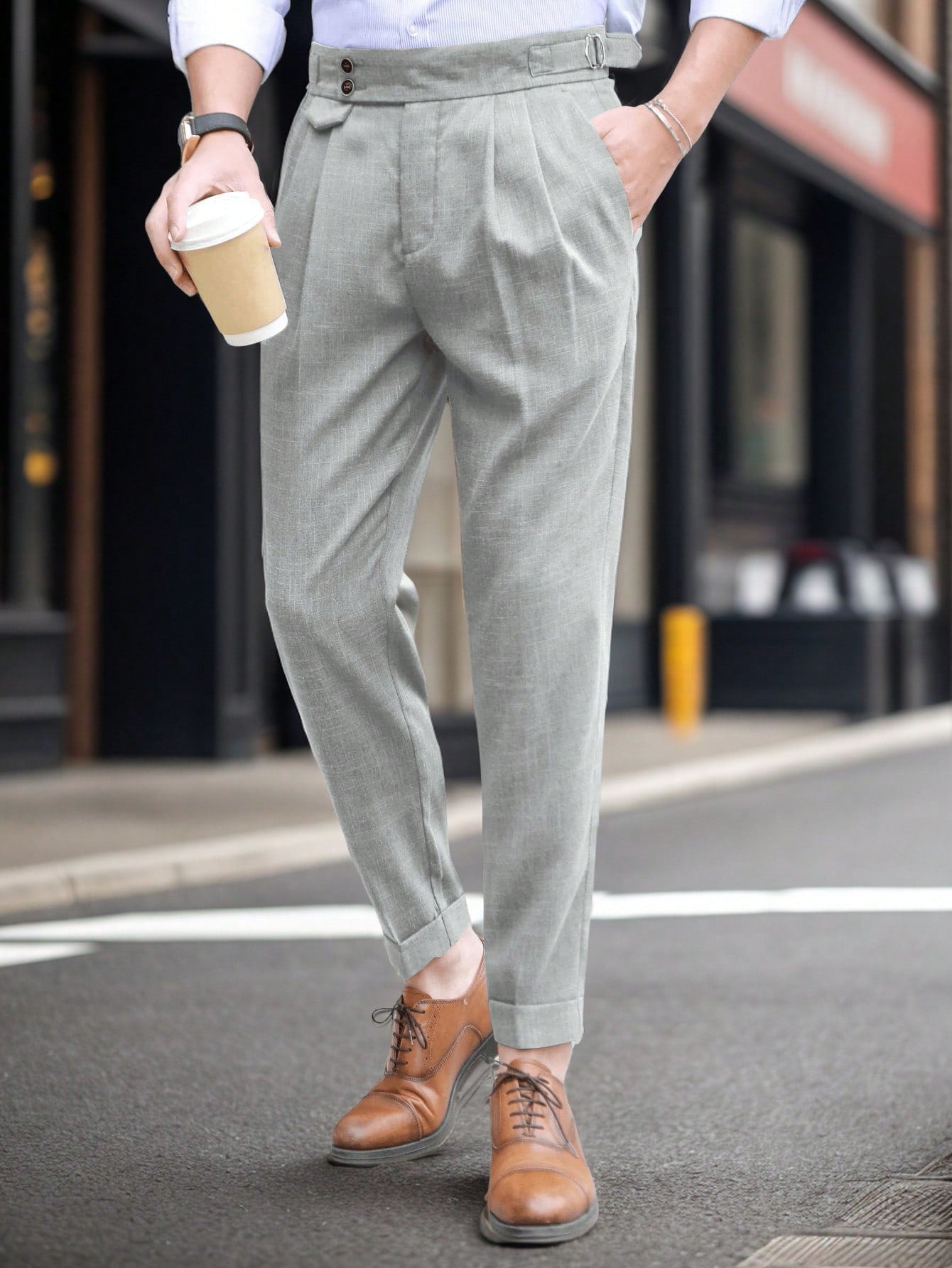 Men Buckled Detail Slant Pocket Suit Pants