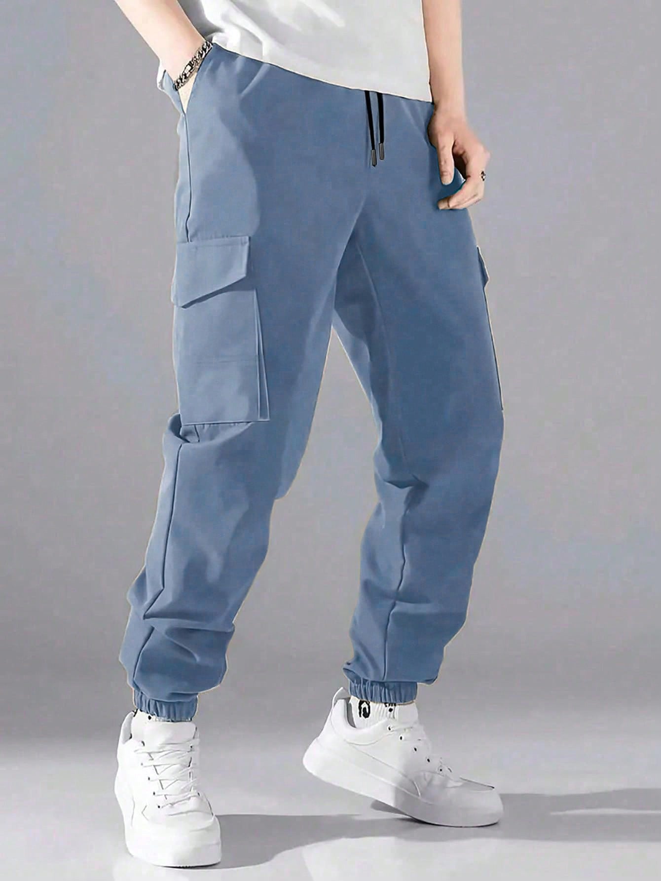 Tween Boy's Fashionable Drawstring Waist Cargo Pants, Casual Simple Style One Piece, Leisure Commute, Back-To-School Season And Campus Style Tapered Pants