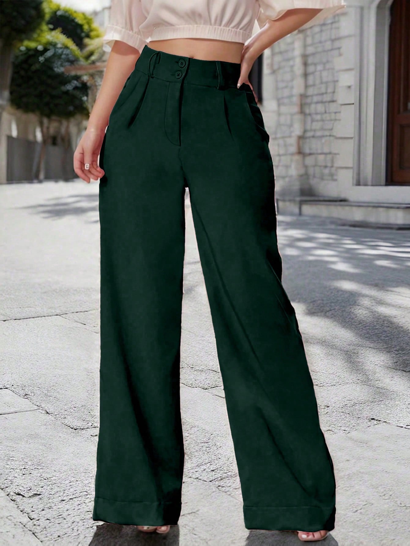 Women's Solid Color Wide Leg Casual Pants