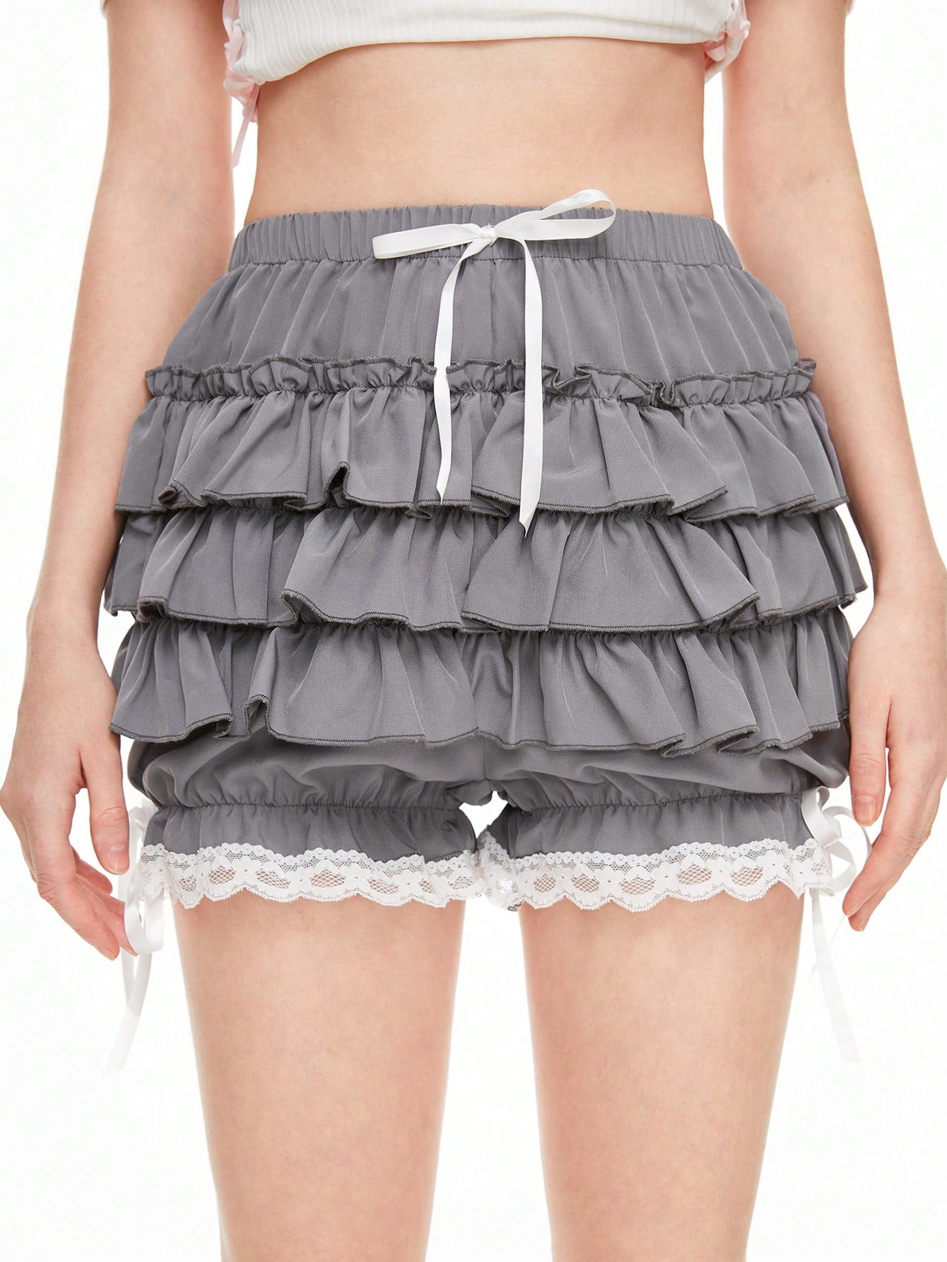 Women's Solid Color Patchwork Multi-Layer Ruffle Hem Shorts