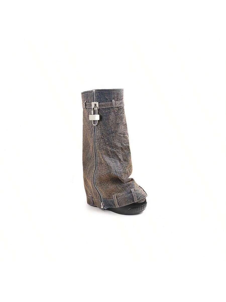 Fold Over Drapey Jeans Boots Brook-4