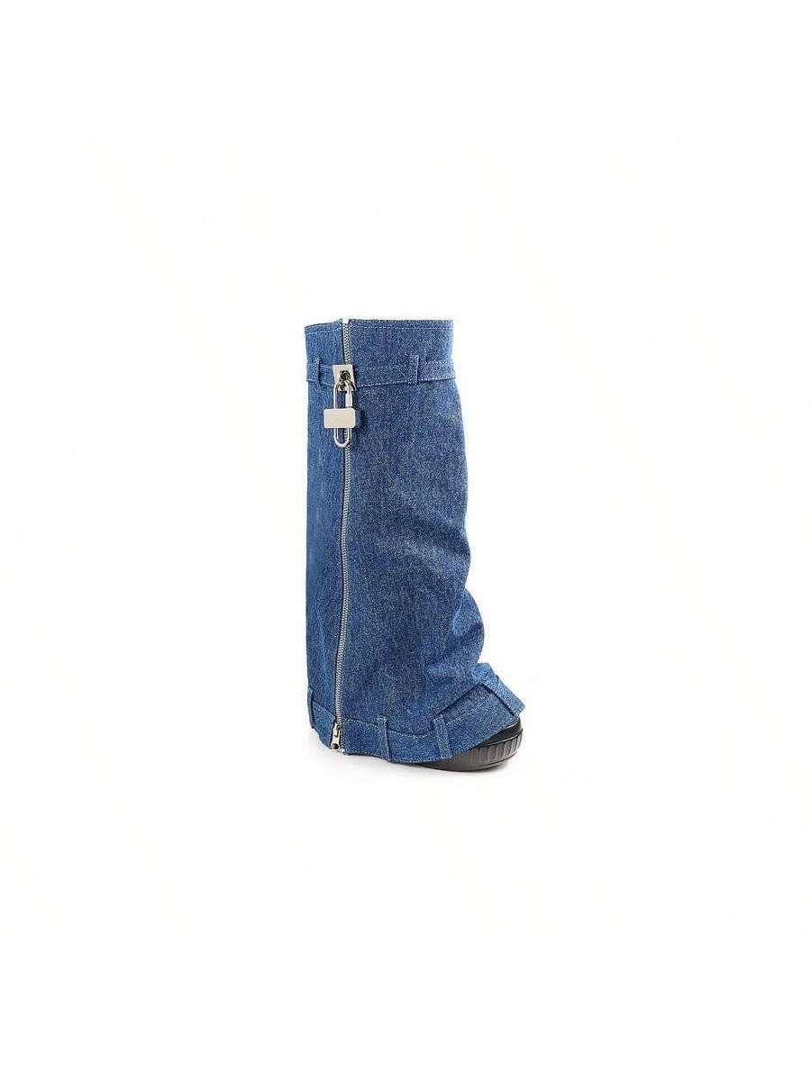 Fold Over Drapey Jeans Boots Brook-4