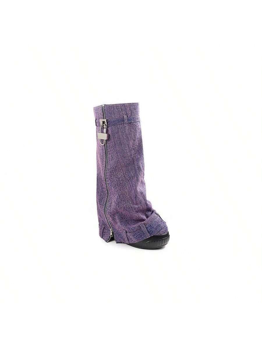 Fold Over Drapey Jeans Boots Brook-4