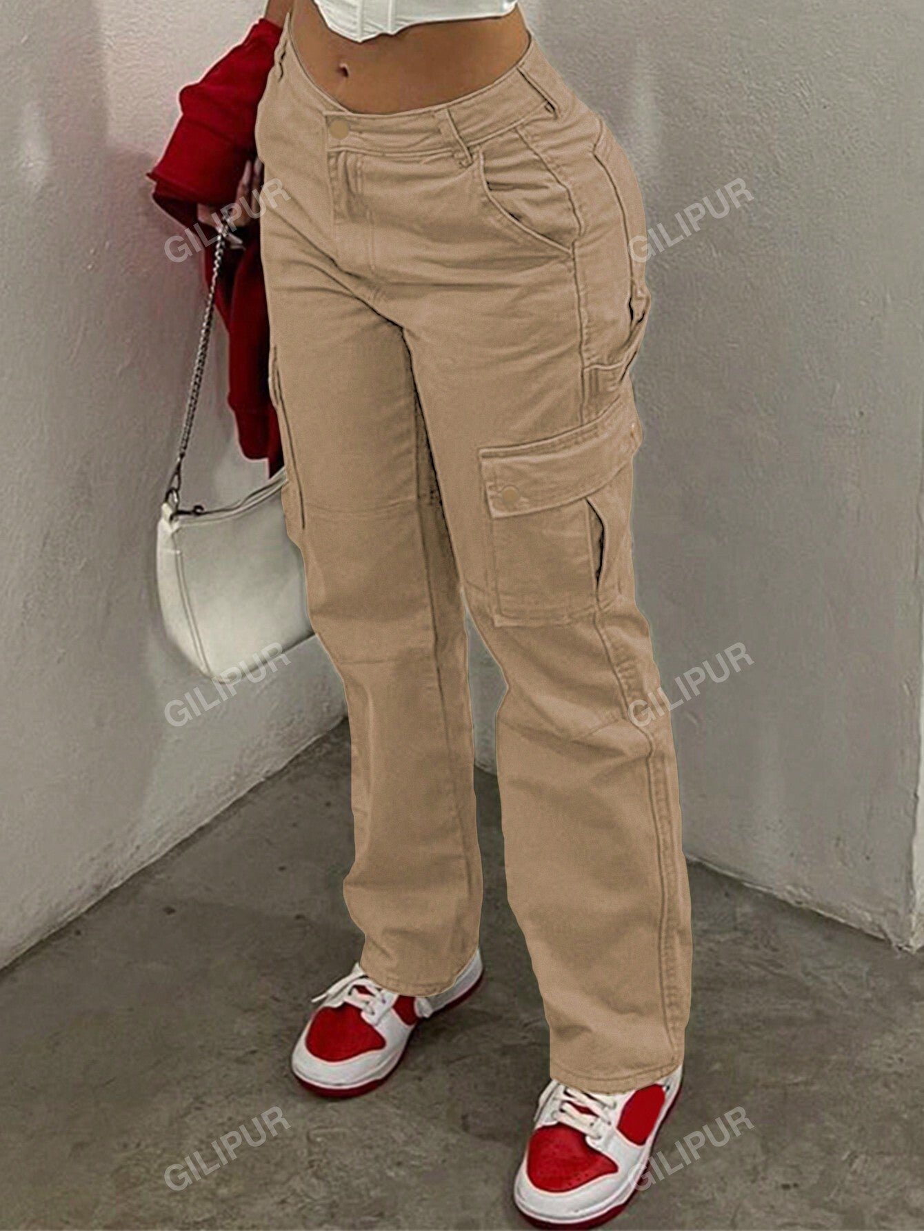 Women's Solid Color Workwear Pocketed Trousers