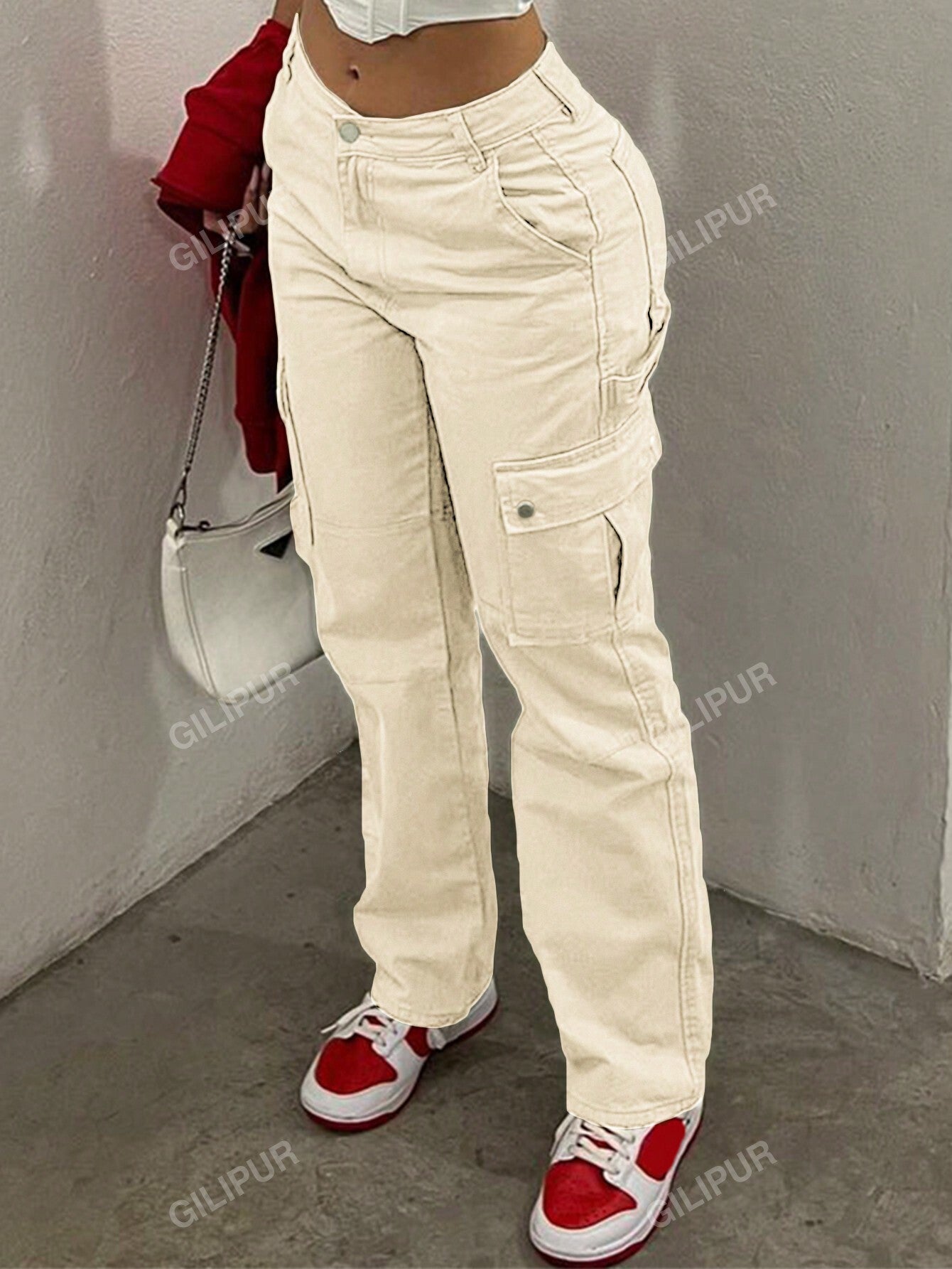 Casual Solid Flap Pocket Straight Leg Cargo Pants