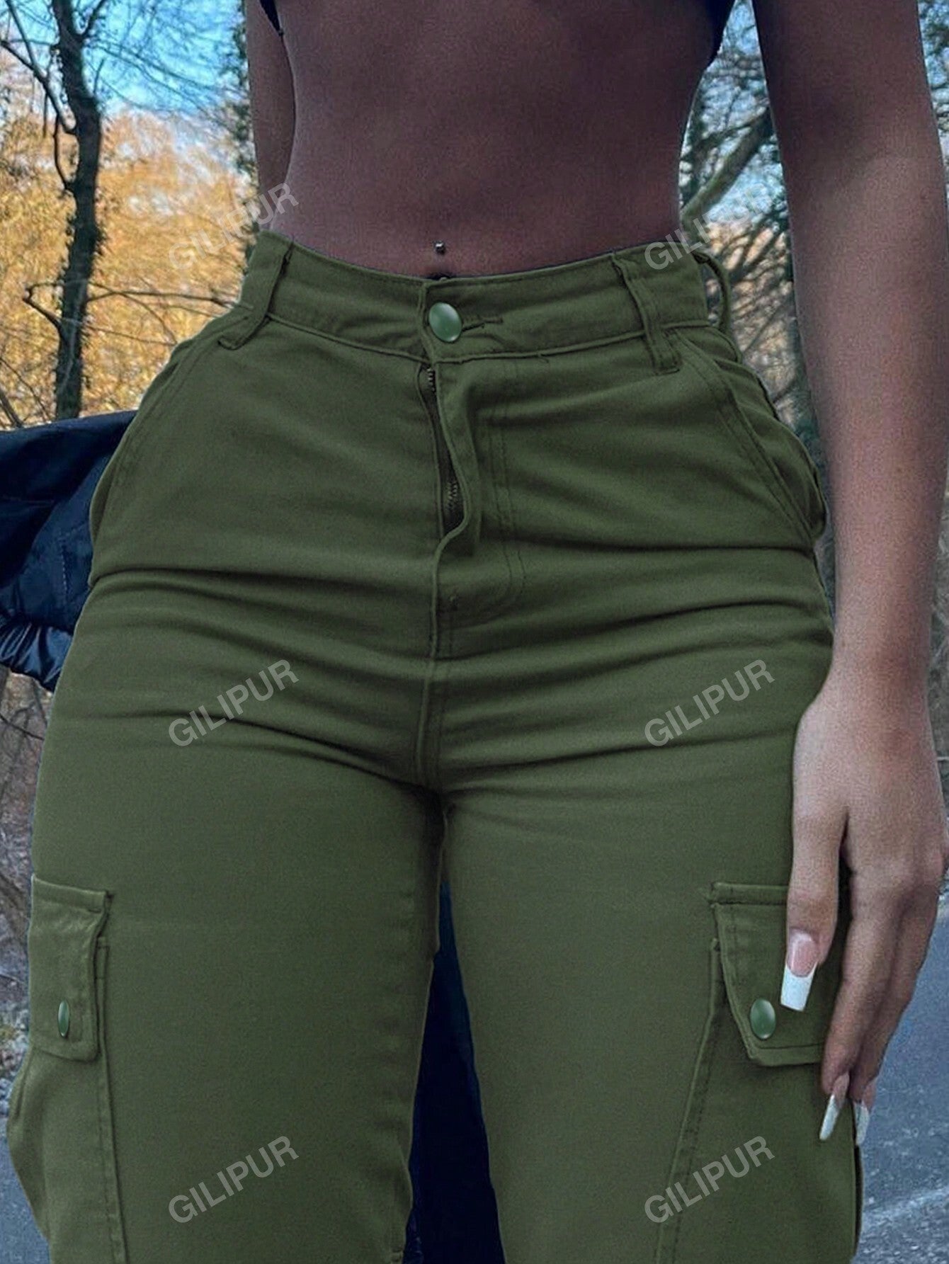 Casual Solid Flap Pocket Straight Leg Cargo Pants