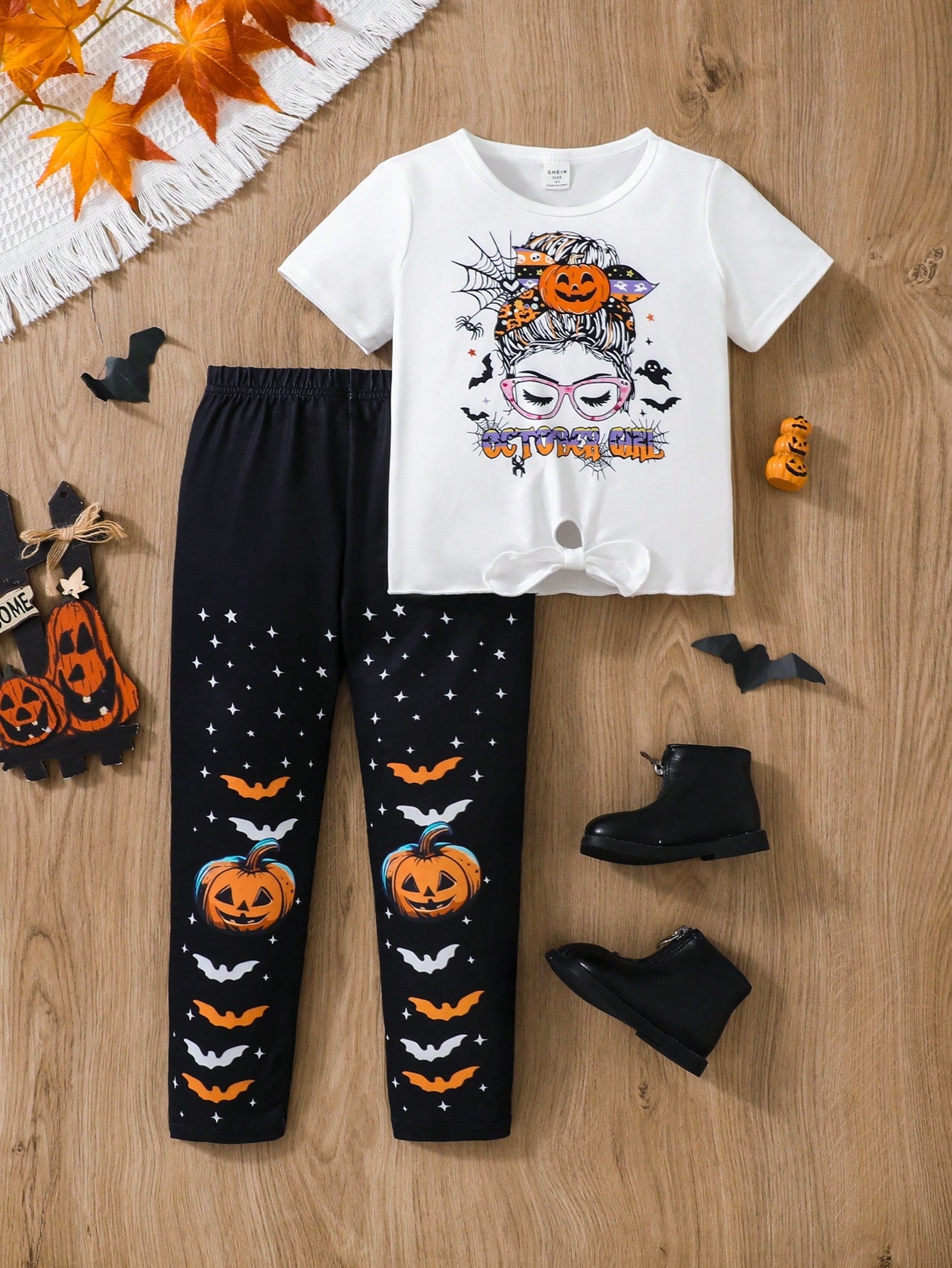 Young Girls' Valentine's Day Cartoon Character Pattern Printed Short Sleeve T-Shirt & Long Pants Set, Suitable For Autumn