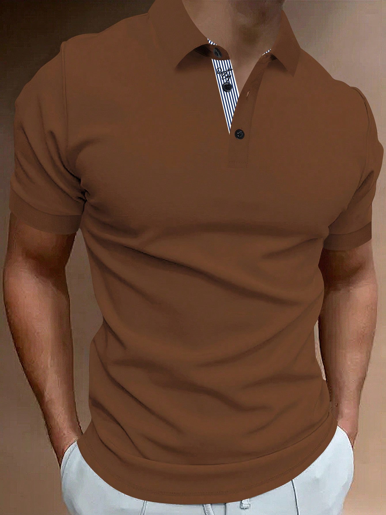 Men Letter Embroidery Detail Polo Shirt