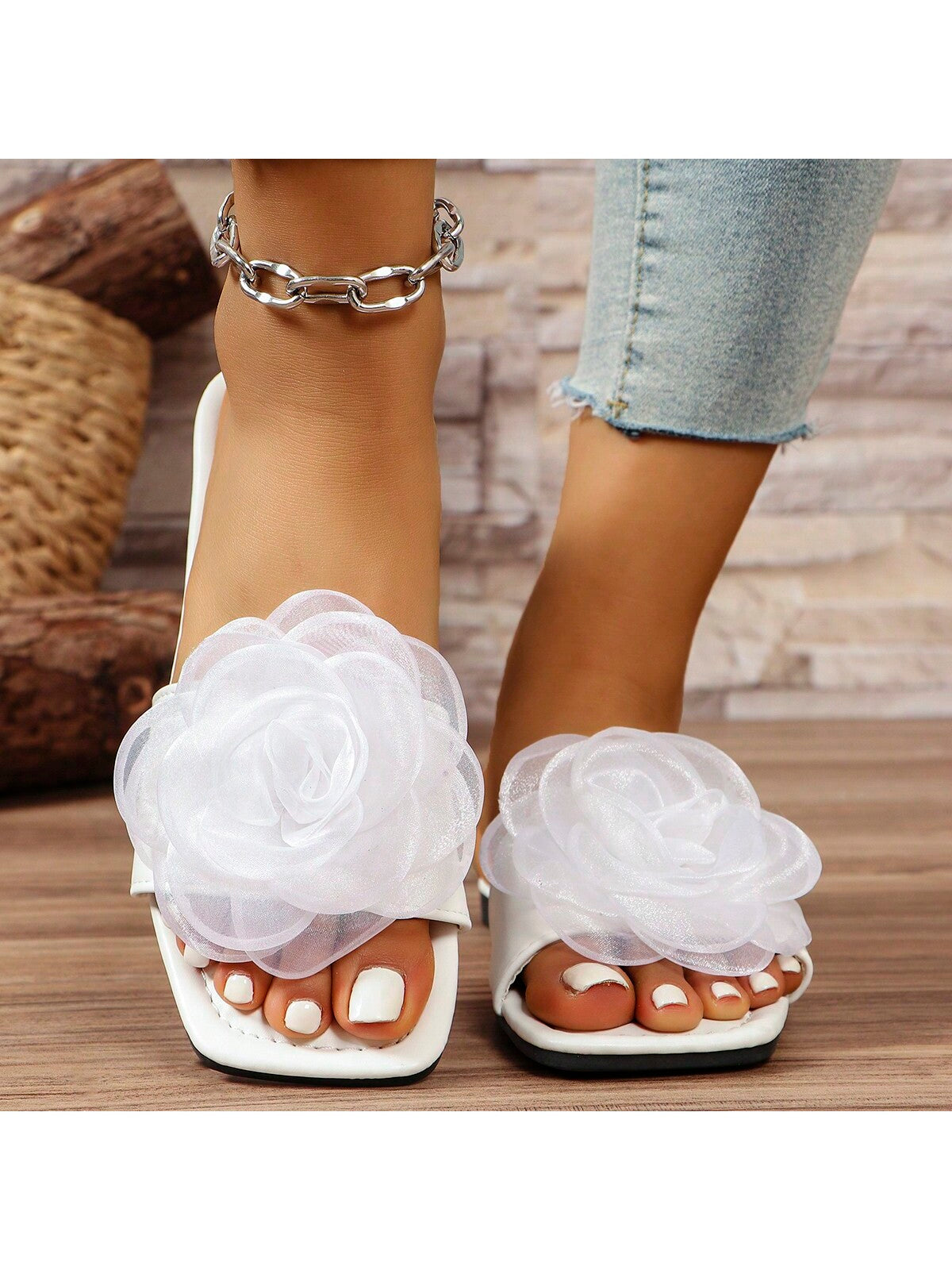 Women's Floral Slipper, Summer New Fashionable Flat Open-Toe Sandals, All-Match