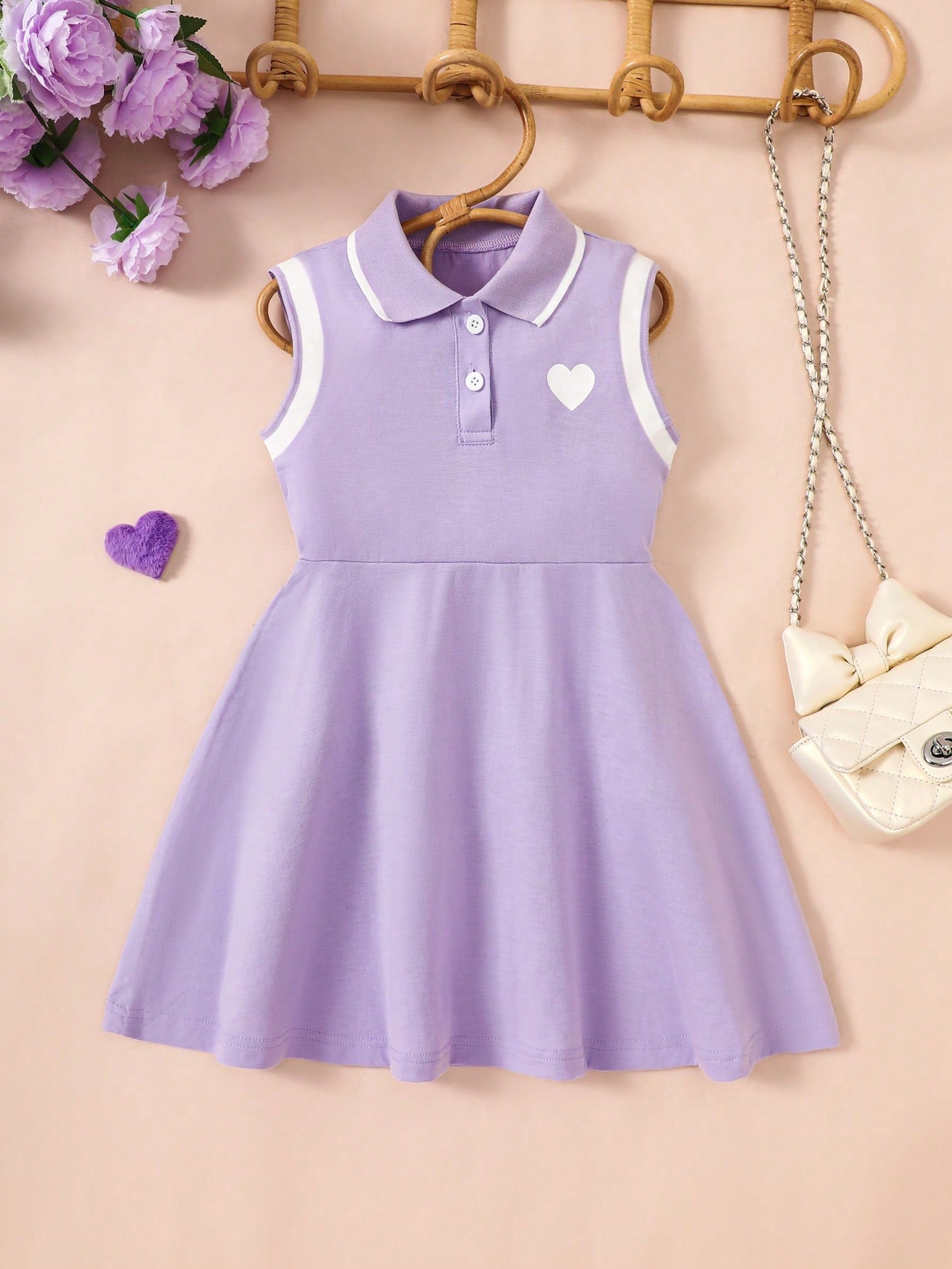 Summer New Style Little Girls' Babydoll Sleeveless Dress With College Style